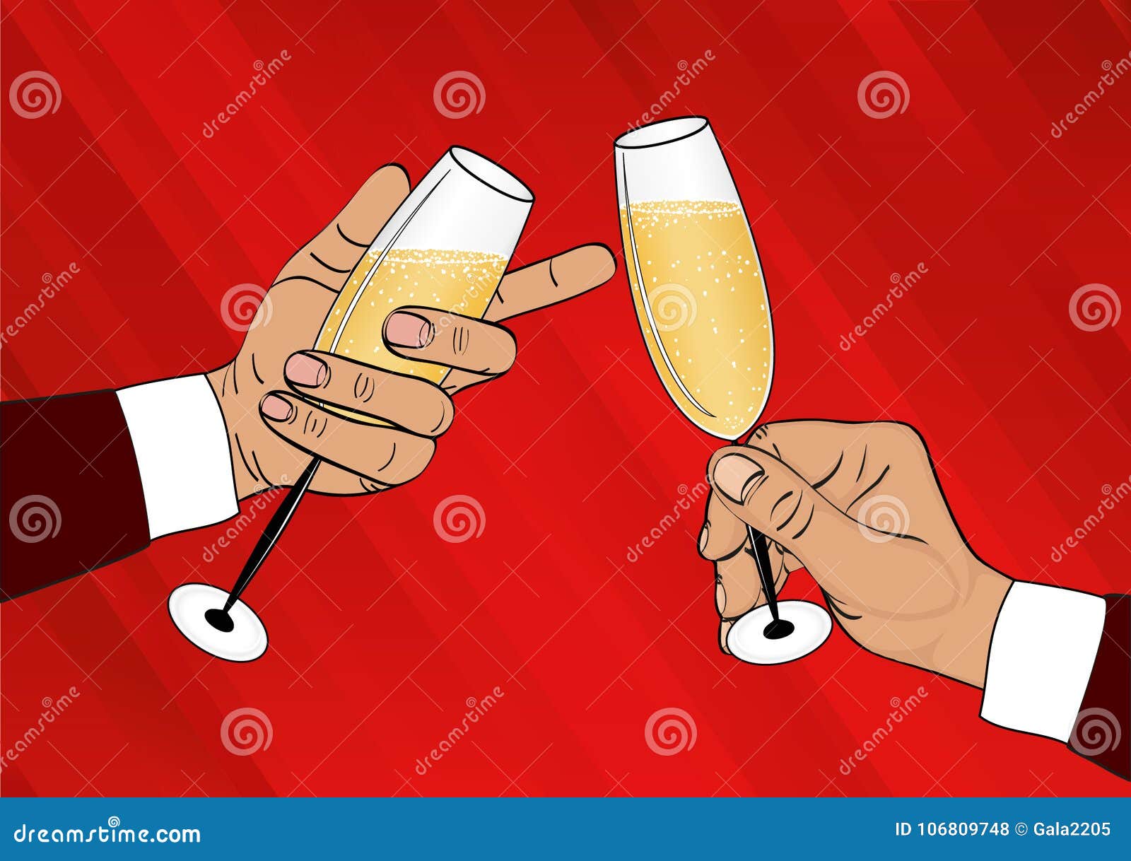 Two Hands Holds A Glass Of Champagne And Clink Merry Christmas Stock