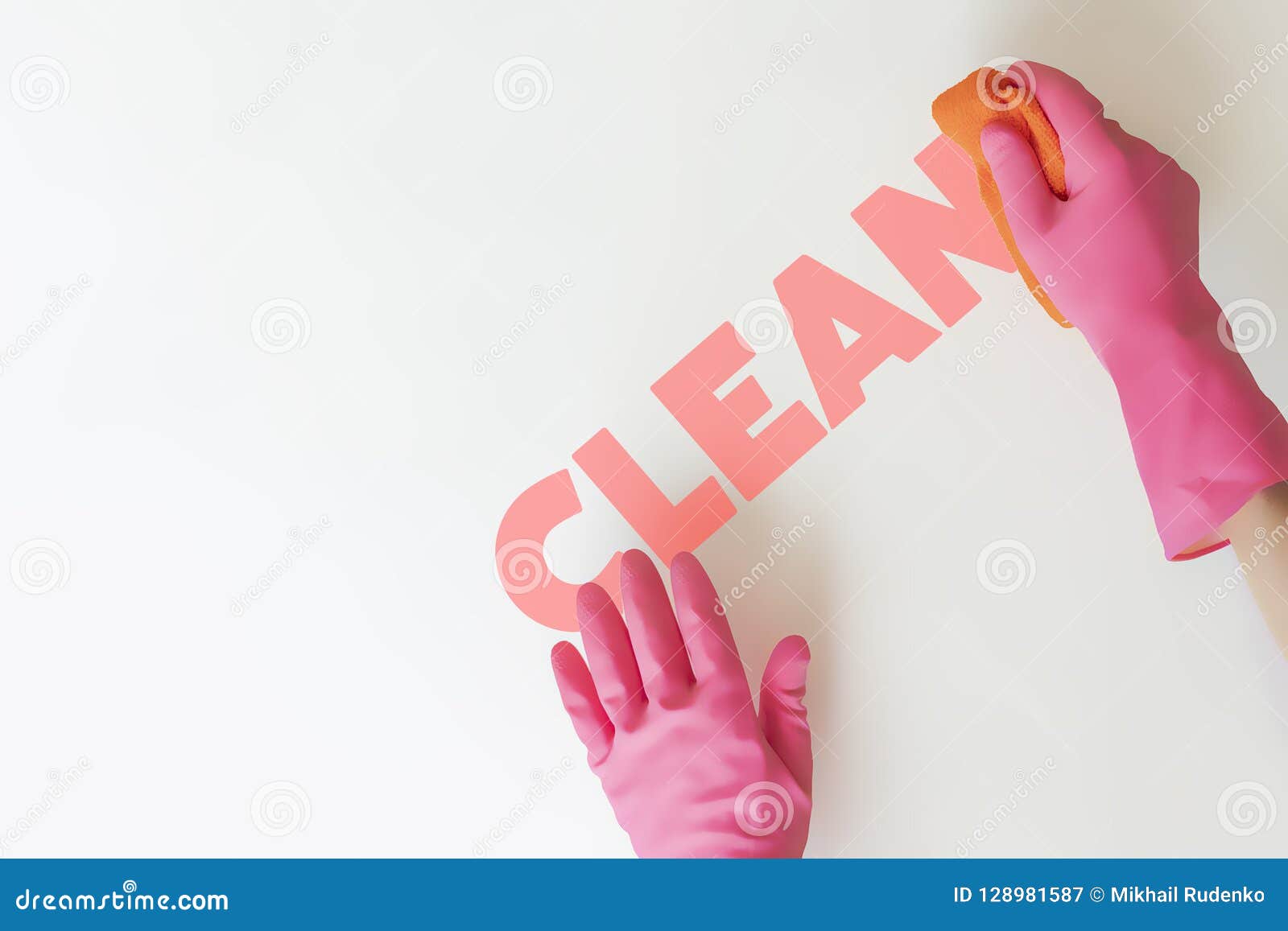 Two Hands in Pink Gloves Cleaning the Solid Color Surface, Clean