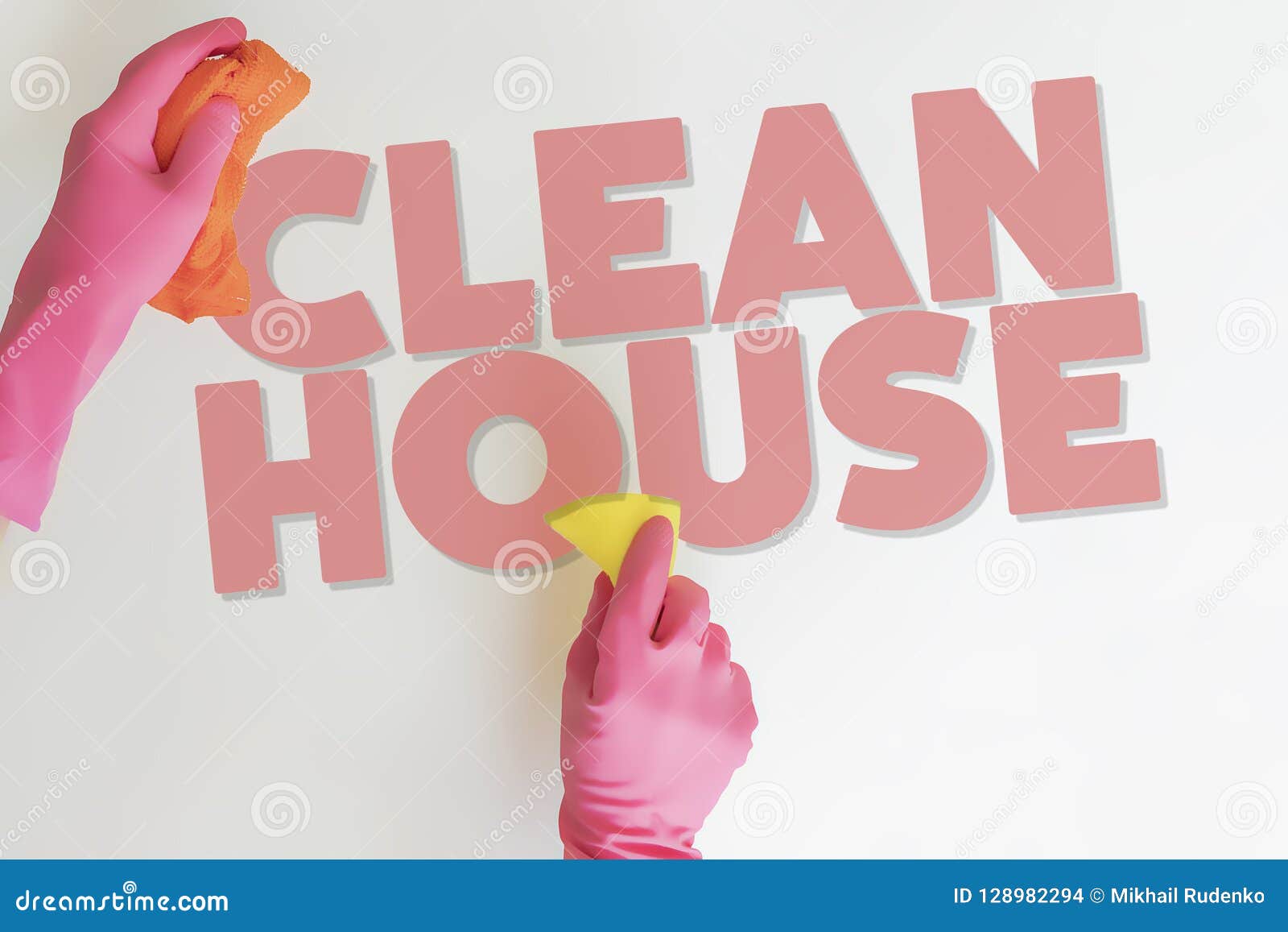 Two Hands in Pink Gloves Cleaning the Solid Color Surface, Clean
