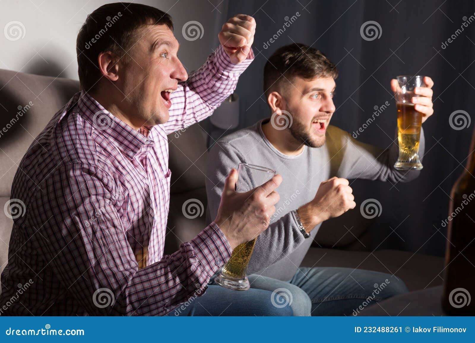 Two Happy Friends Watching Tv at Home Stock Image - Image of happiness ...