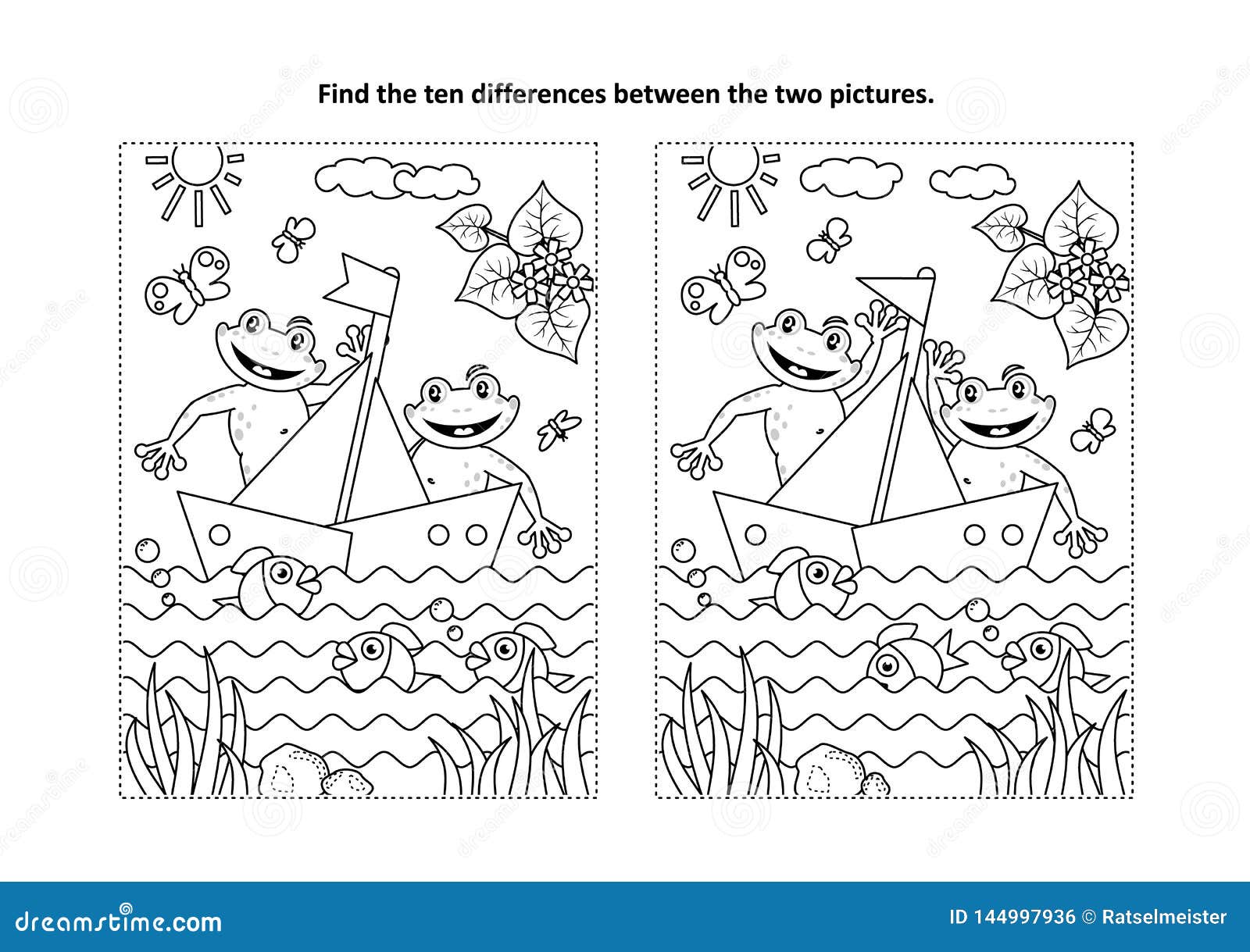 Two Happy Frogs in a Boat Picture Puzzle and Coloring Page Stock Vector ...