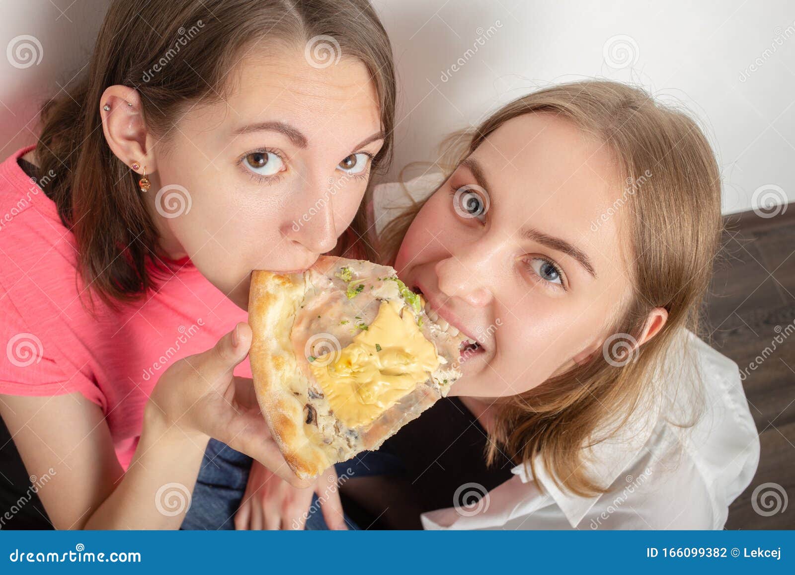 Girls Eats Pizza Stock Photo Image Of Joyful Female 166099382