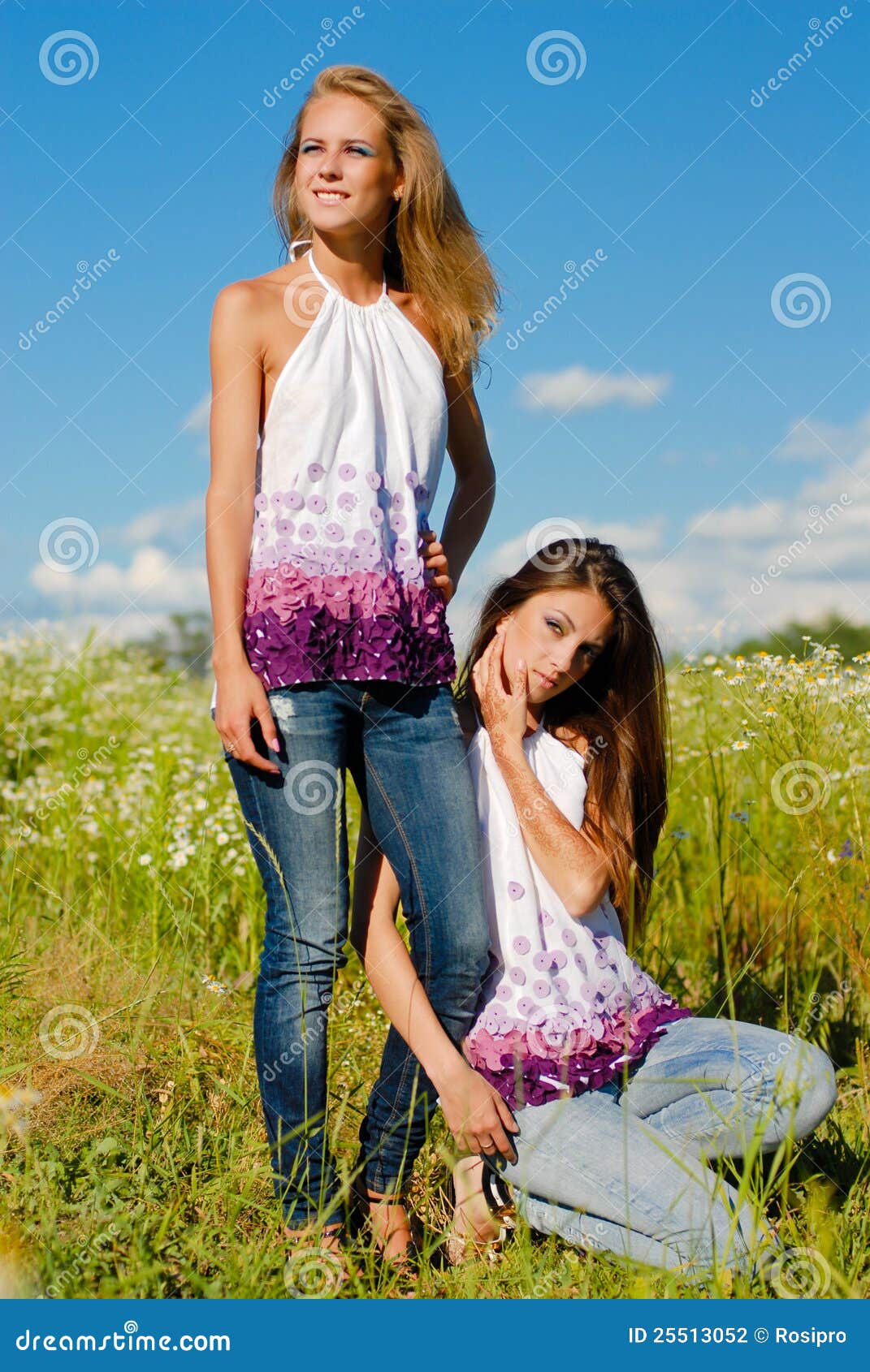 Two Happy Women Having Fun, Posing & Enjoying Sun Stock 