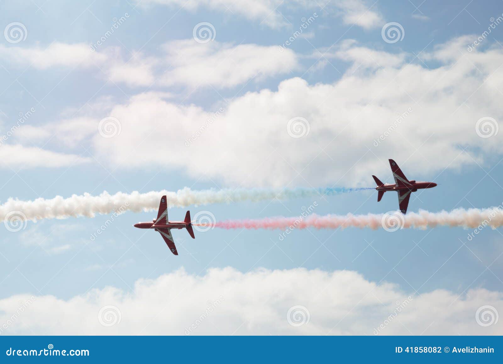 Two Hawk T1 Jets on Air Show Stock Photo Image of smoke, clouds 41858082
