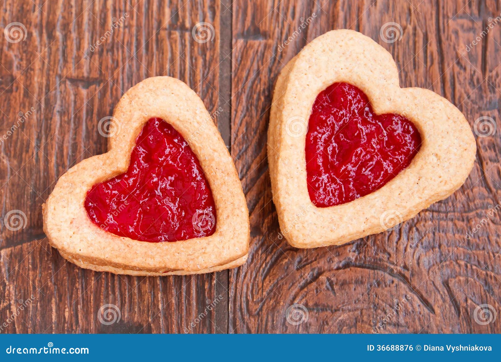 Two Heartshaped Cookies with Jam Stock Photo Image of gift, cute