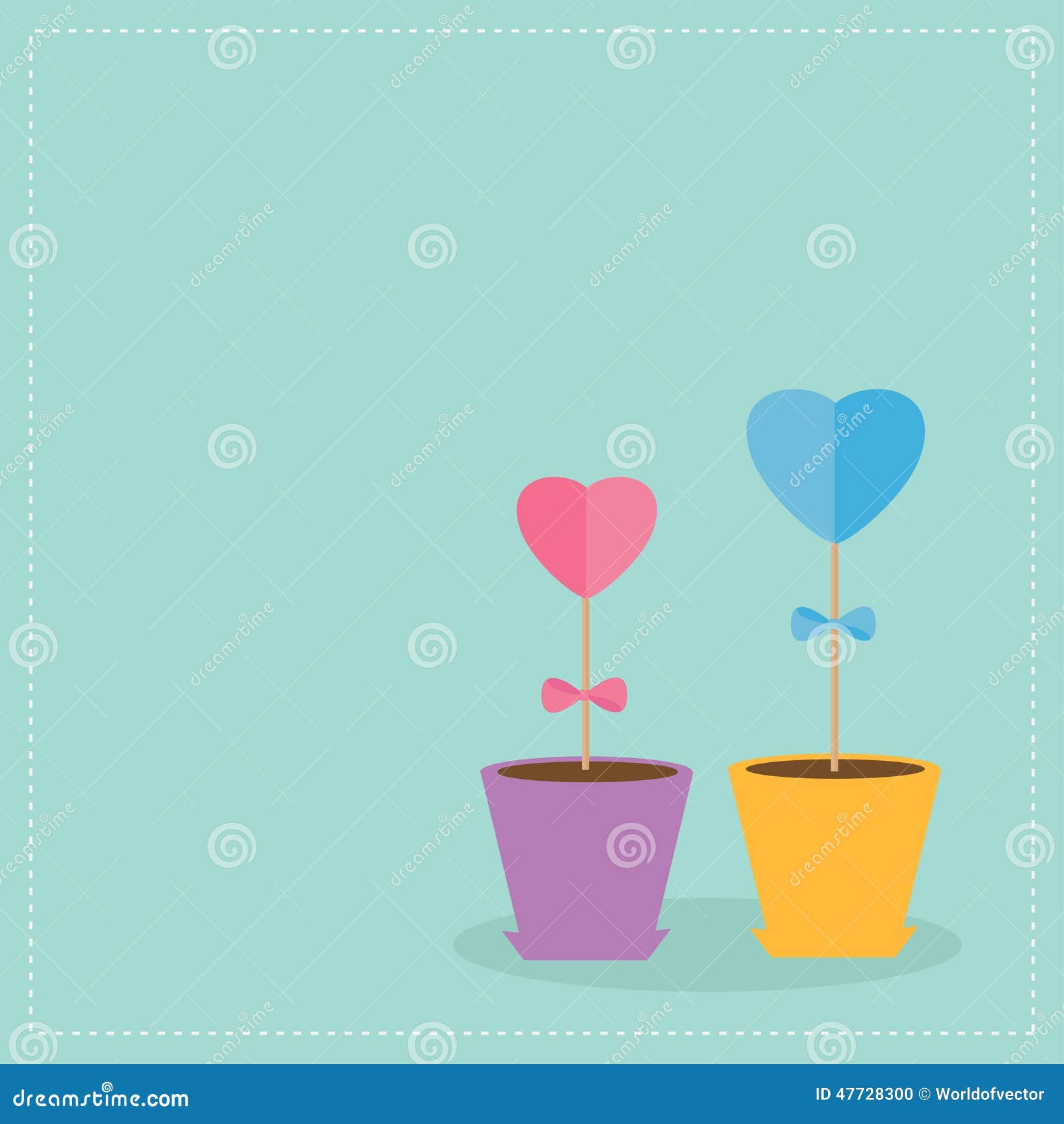 Two Heart Stick Flowers in the Pots. Flat Design Stock Vector