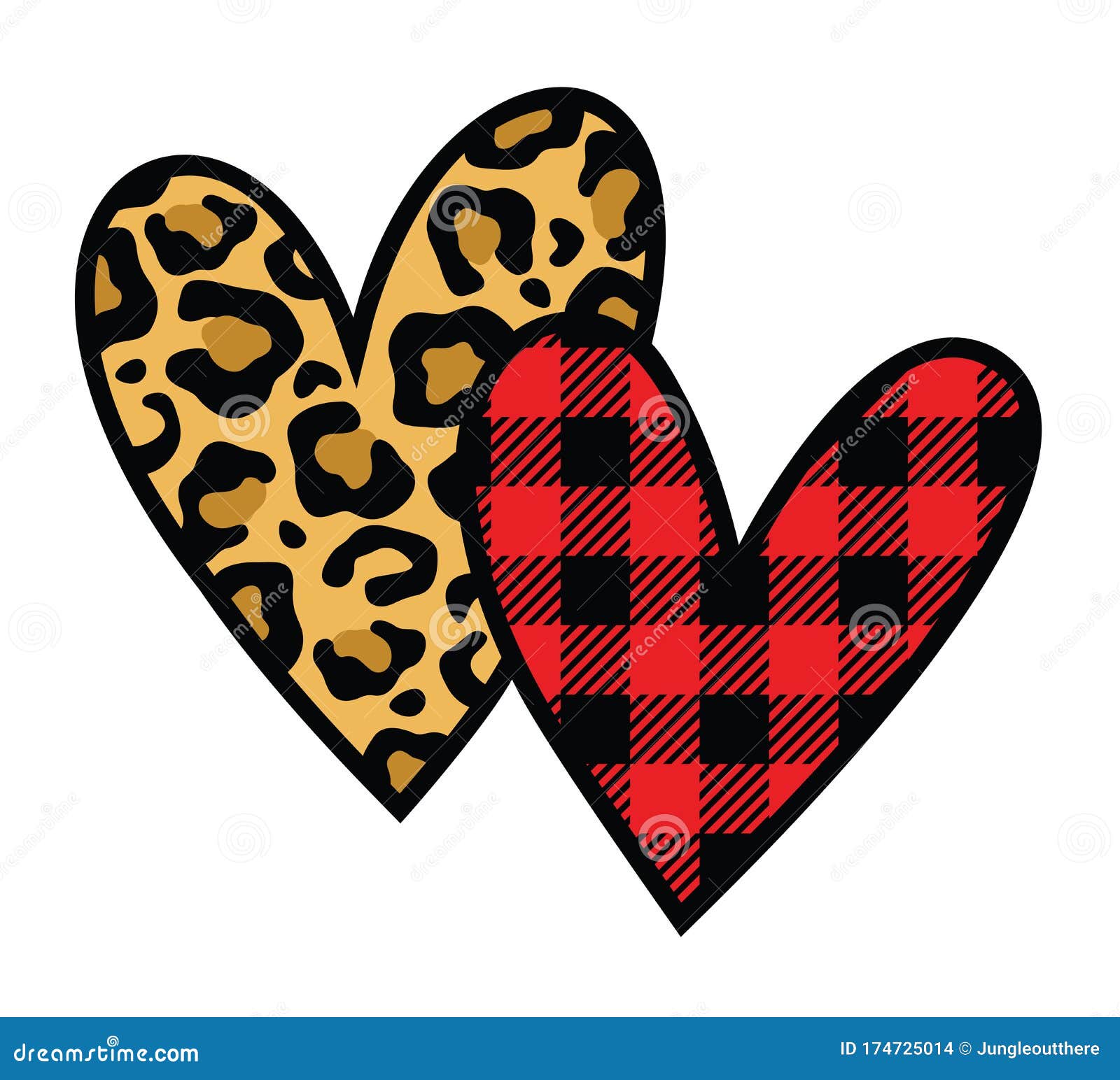 Two Hearts with Leopard and Buffalo Plaid Pattern. Stock Vector -  Illustration of romantic, flat: 174725014