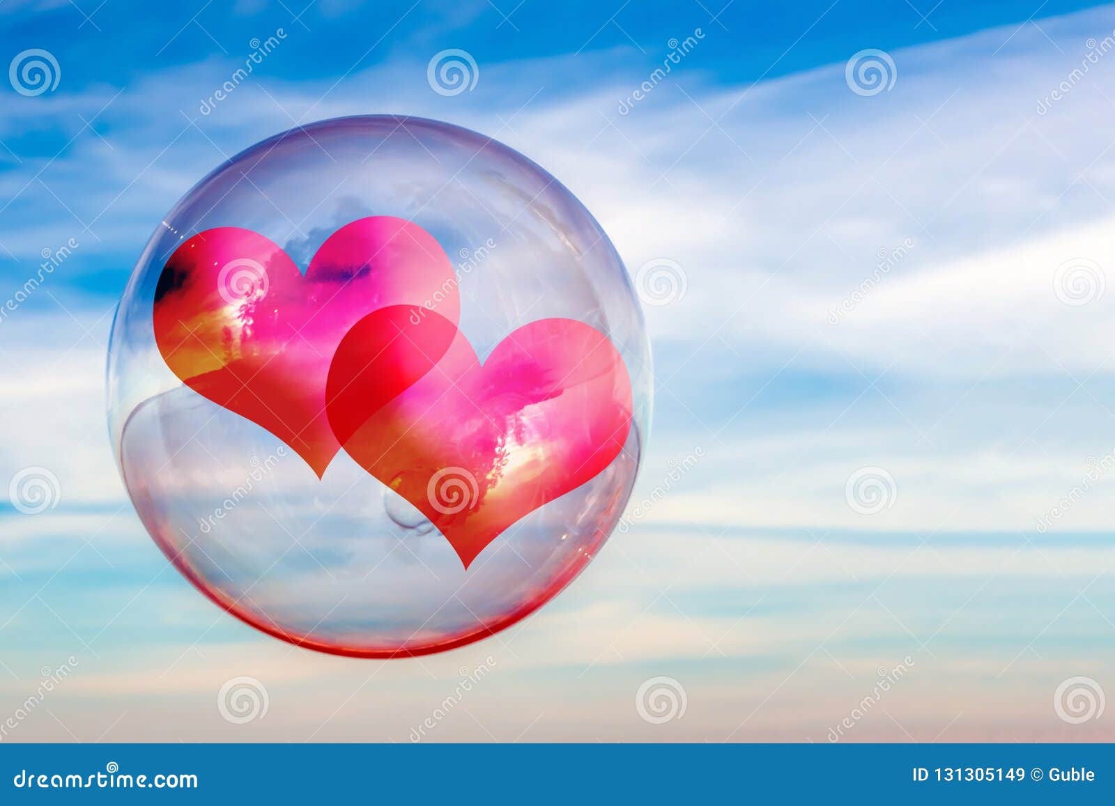 Two Hearts in a Soap Bubble Against the Sky. Concept of the Relationship of  a Couple in Love. Abstract Background. Stock Image - Image of flying,  holiday: 131305149