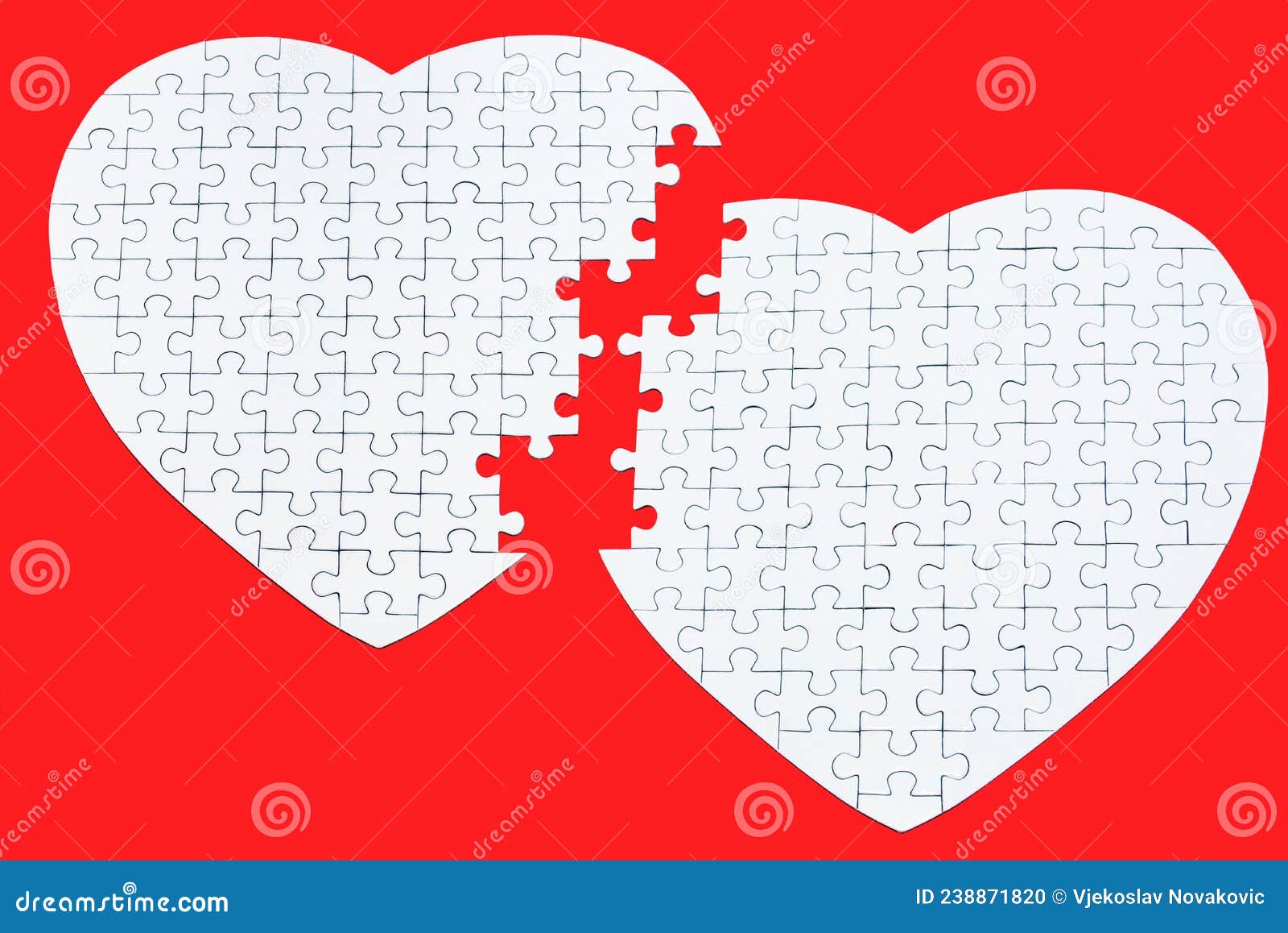 two hearts of white puzzles, incomplete transition from one heart to another, love, together