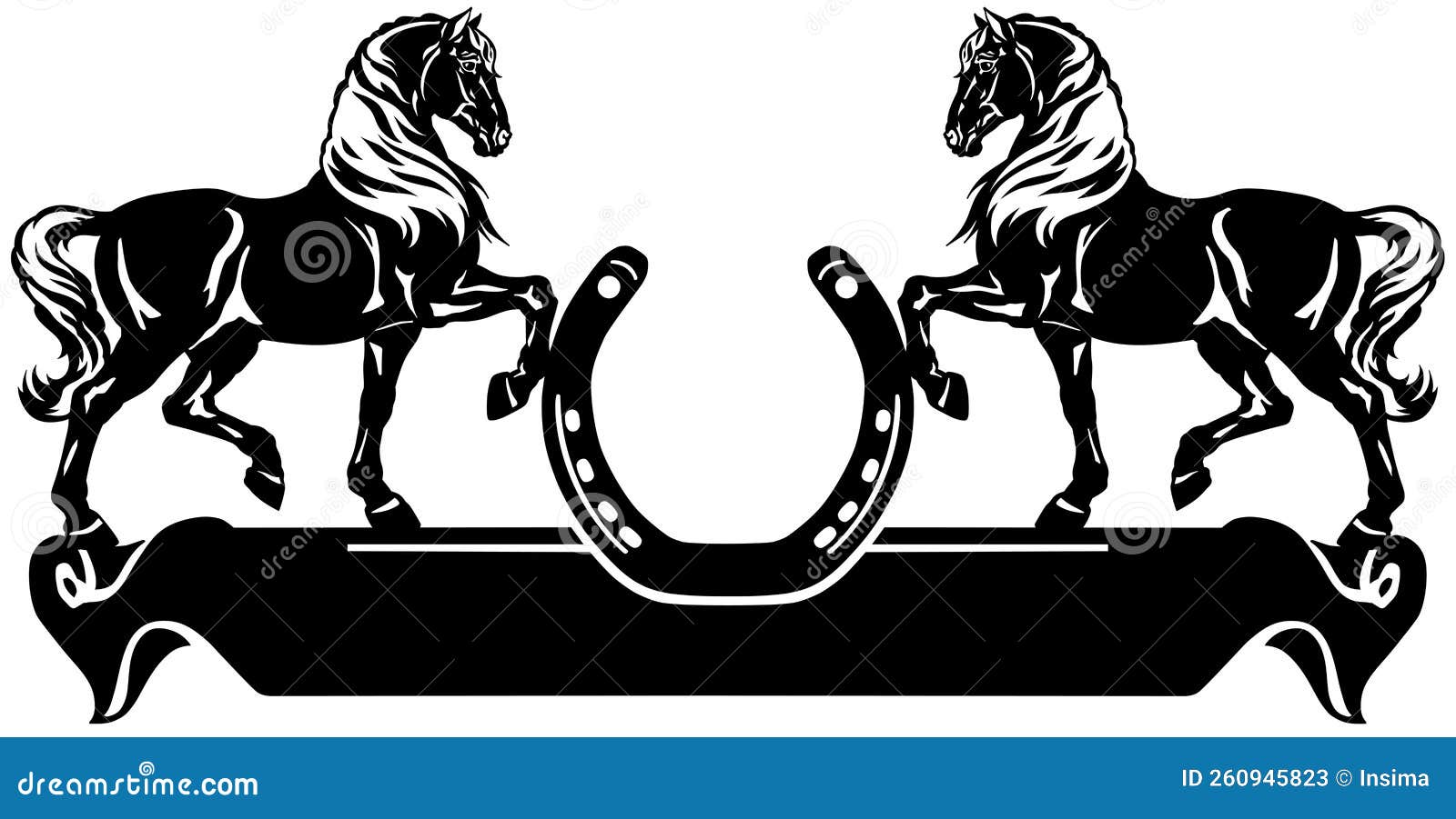 Two Horses and Horseshoe. Silhouette Stock Vector - Illustration of ...