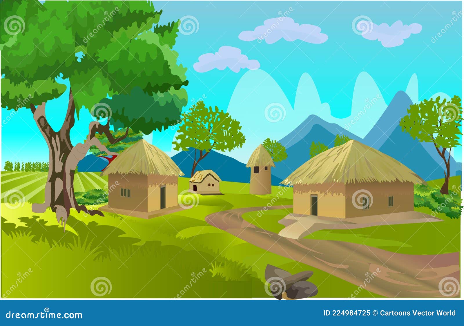 Two Houses Village Cartoon Background Vector Artwork Stock Vector -  Illustration of mural, resort: 224984725