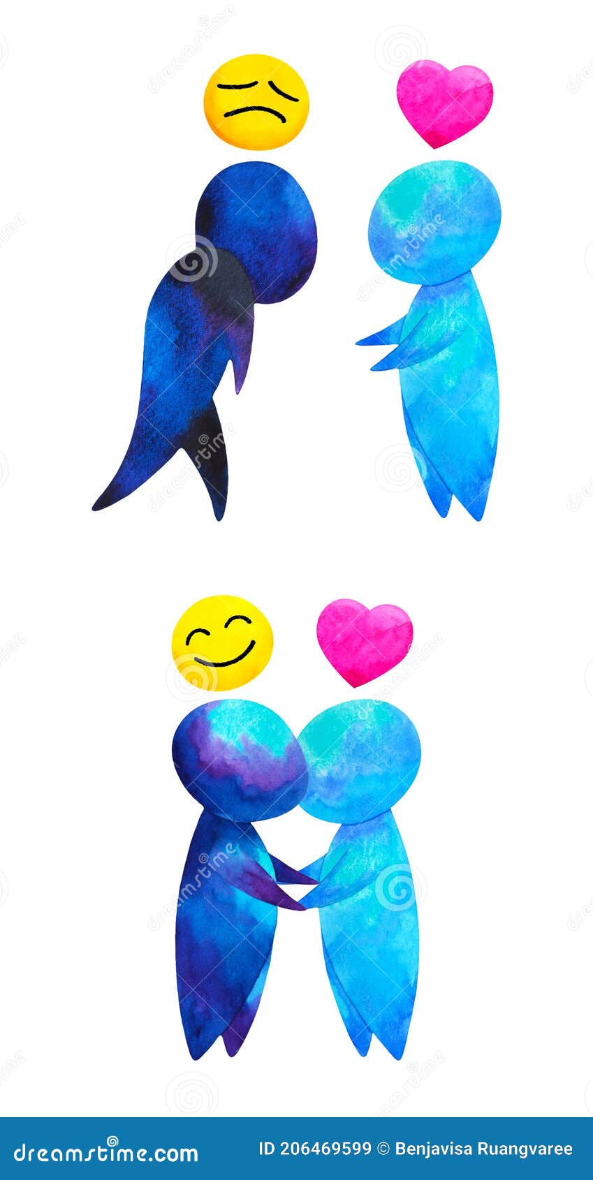 Two Human Compassion Empathy Love Heart Understanding Abstract Art Watercolor  Painting Illustration Design Drawing Cartoon Symbol Stock Illustration -  Illustration of love, head: 206469599