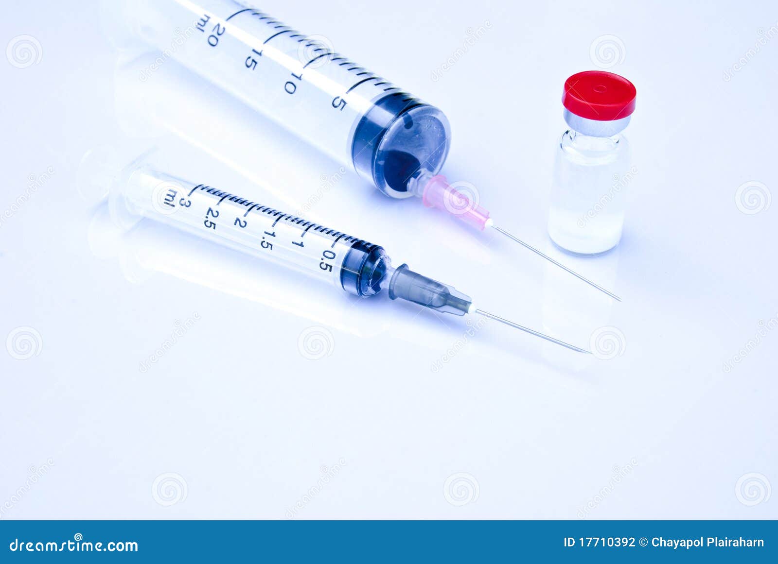 Two Hypodermic Needle and Medicine One Bottle Stock Photo Image of