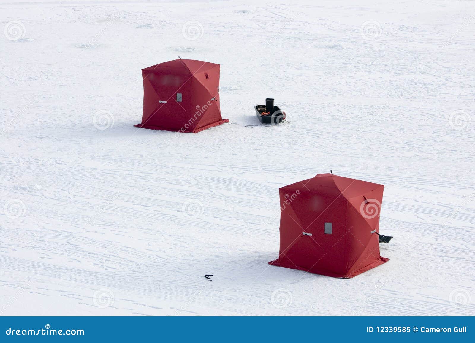 Two Ice Fishing Tents on Frozen Lake Stock Image - Image of tents