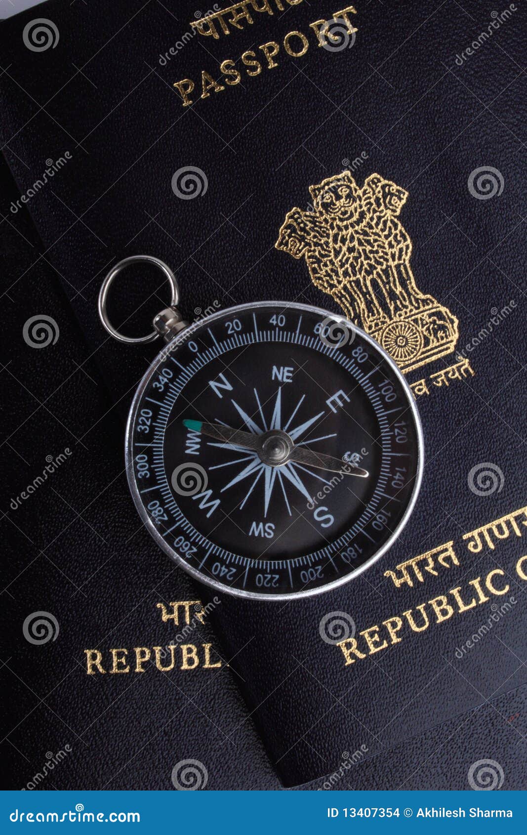 Two Indian Passports, a Compass Stock Photo Image of object