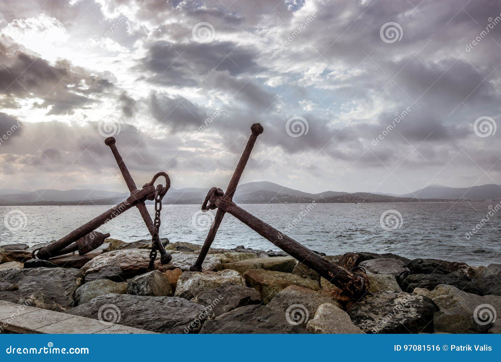 Two Iron Anchors on the Coast. Stock Photo Image of arts, shipping 97081516