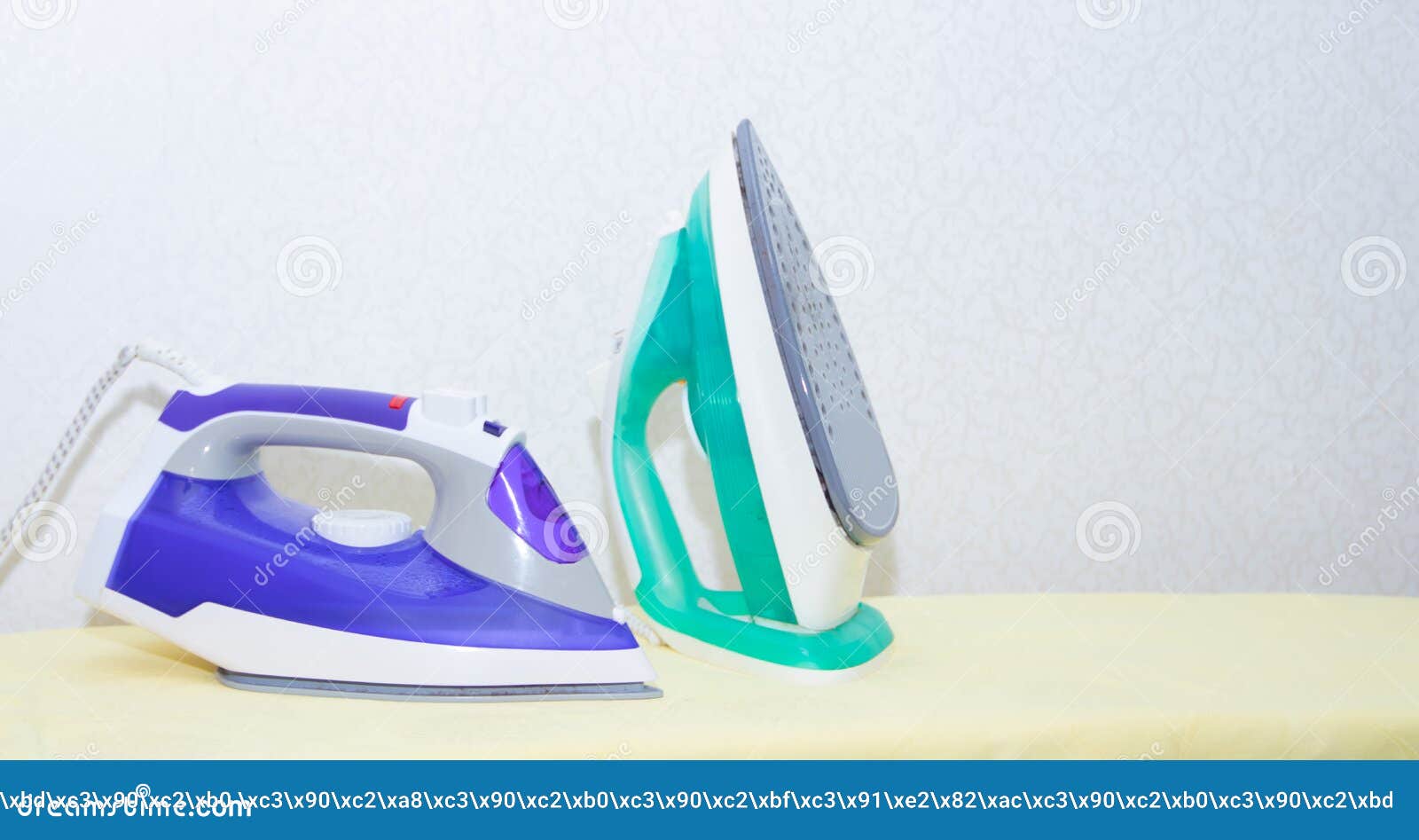 Two Irons on an Ironing Board. Selection and Comparison of Irons