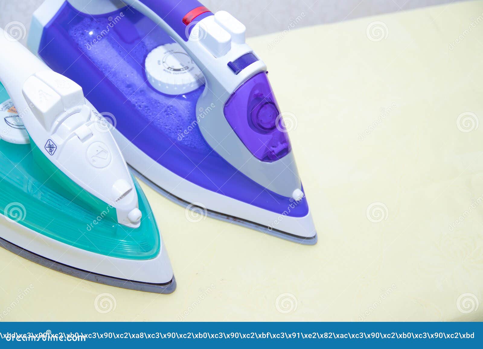 Two Irons on an Ironing Board. Selection and Comparison of Irons