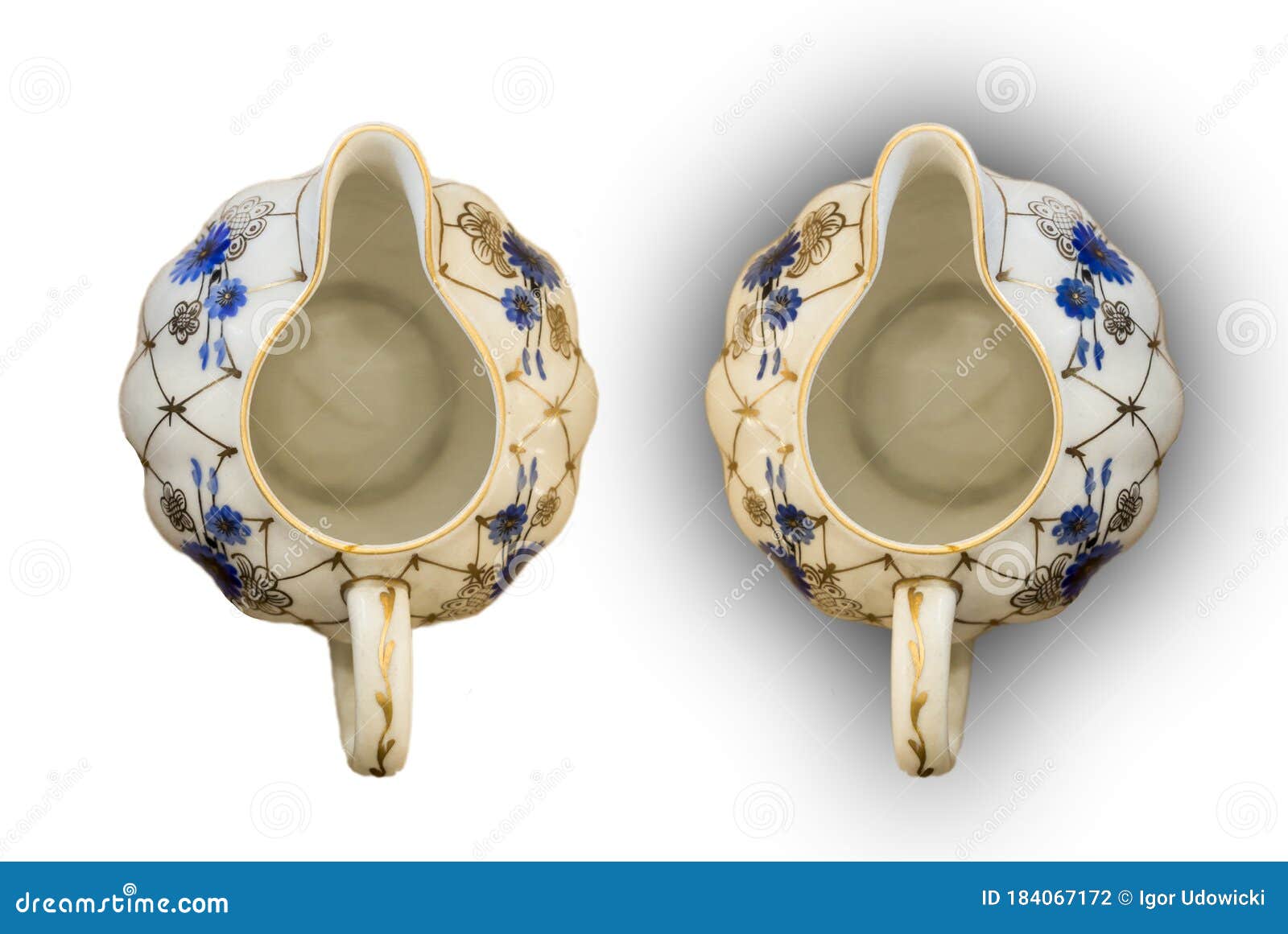 two  porcelain milk jug. view from above.