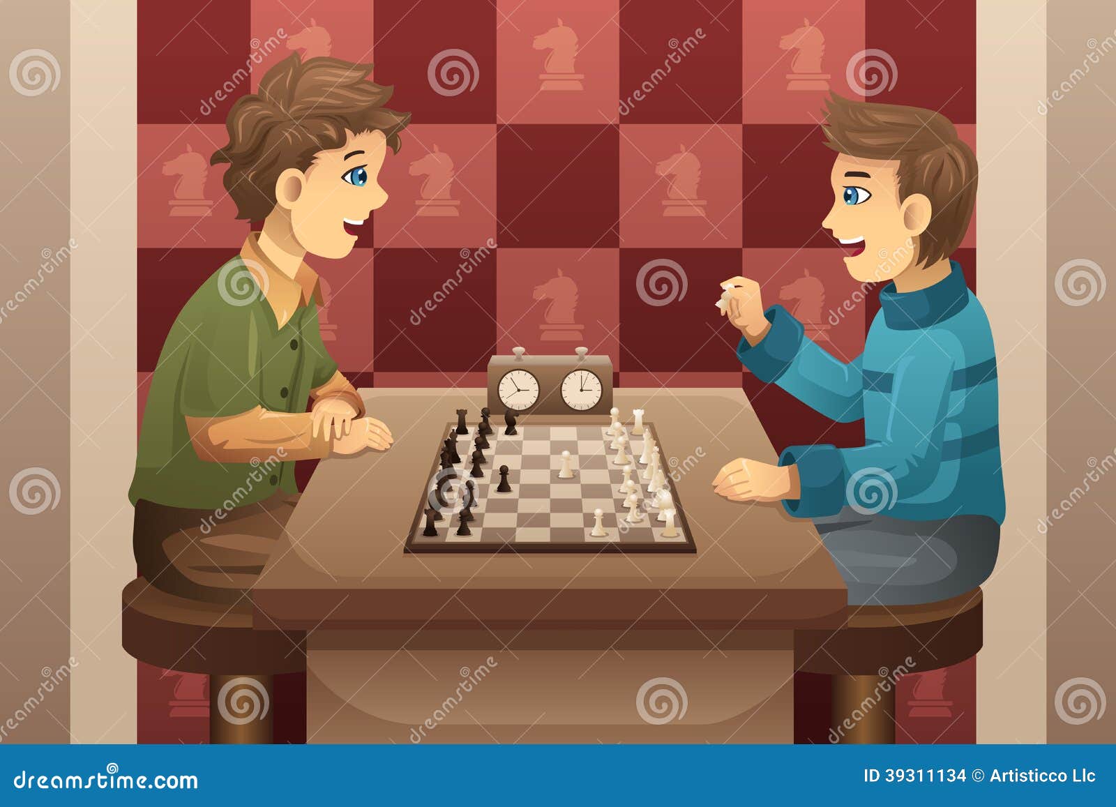 Two people plays chess online Royalty Free Vector Image