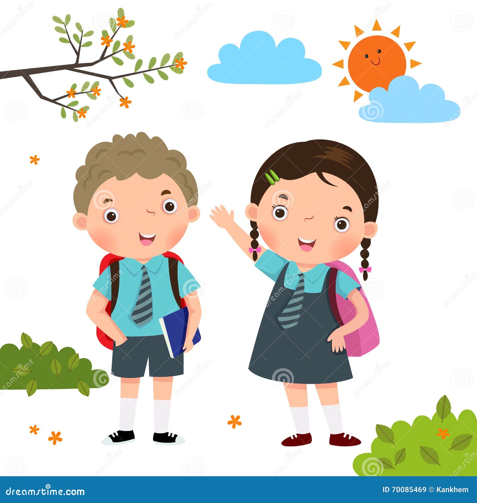 two kids in school uniform going to school