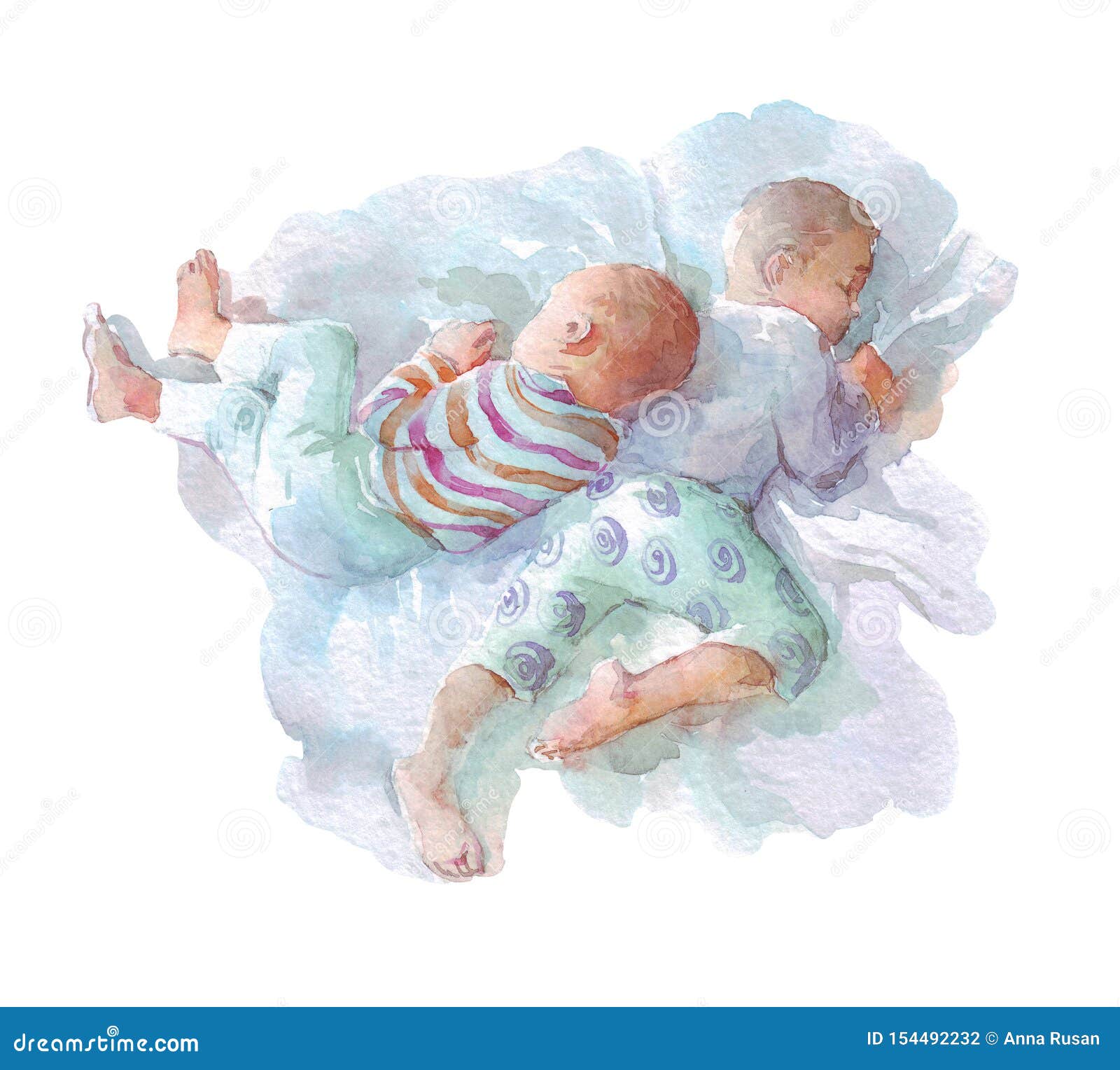 Two Kids Sleeping Watercolor Art Stock Illustration Illustration of