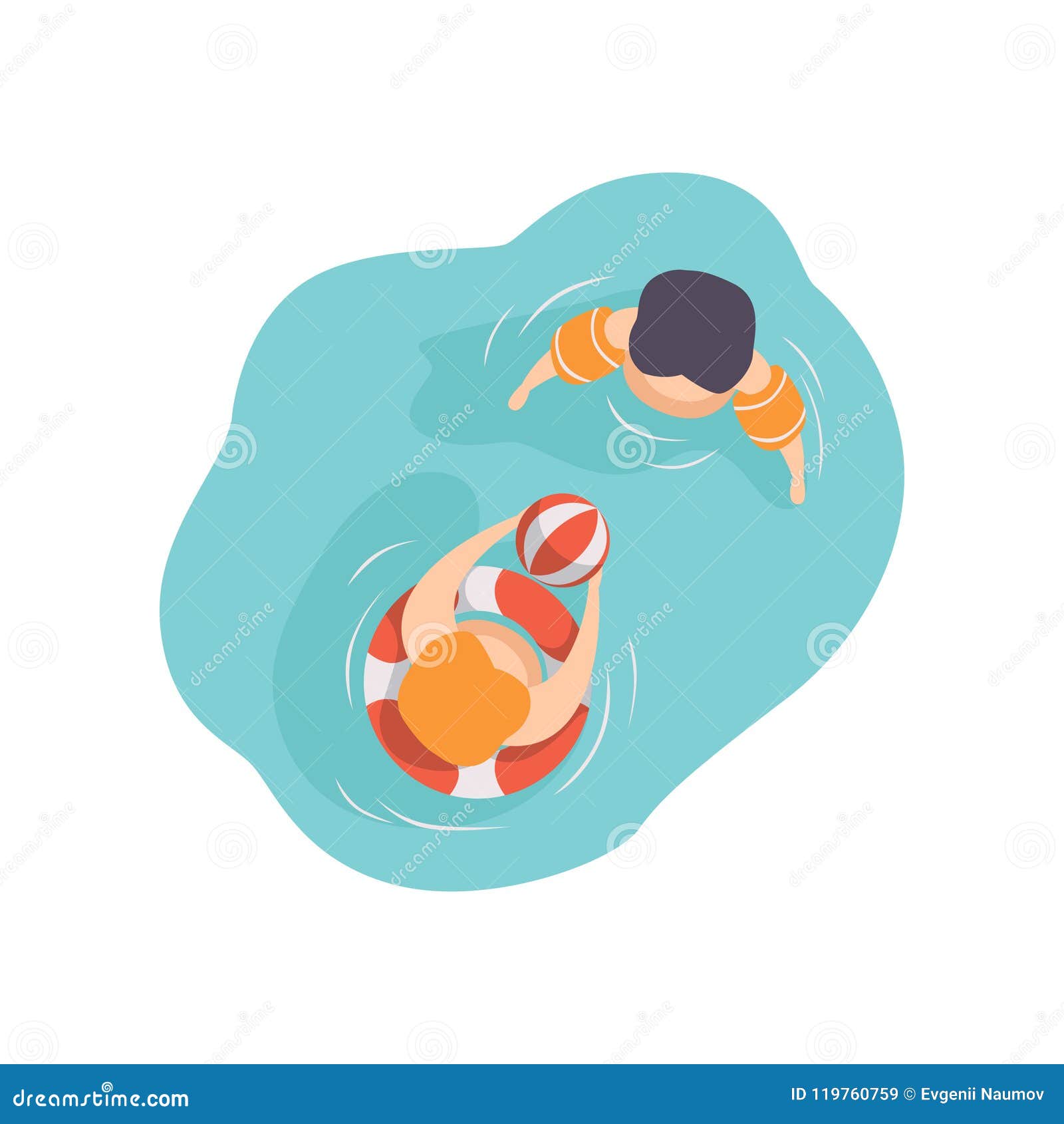 Two Kids Swimming in the Pool, Top View Vector Illustration on a White ...