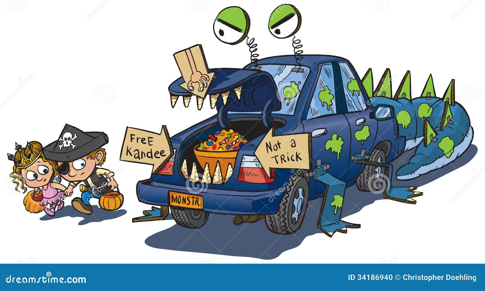 two kids trunk or treat on halloween clip art