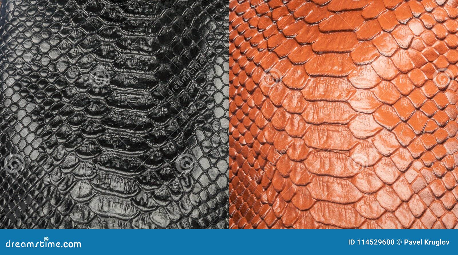 Two Kinds of Shiny Scaly Textured Artificial Snake Skin Stock Photo