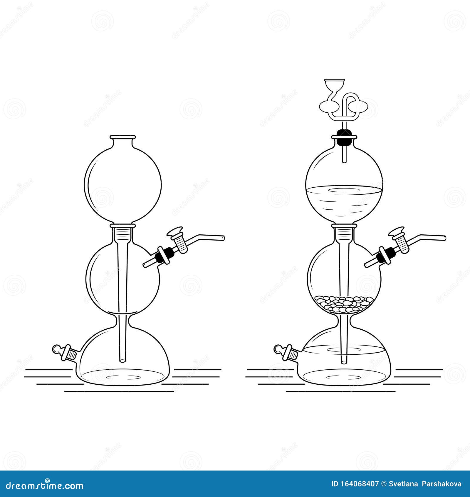 Two Kipp Apparatus, Empty and with Chemical Process. Chemical ...