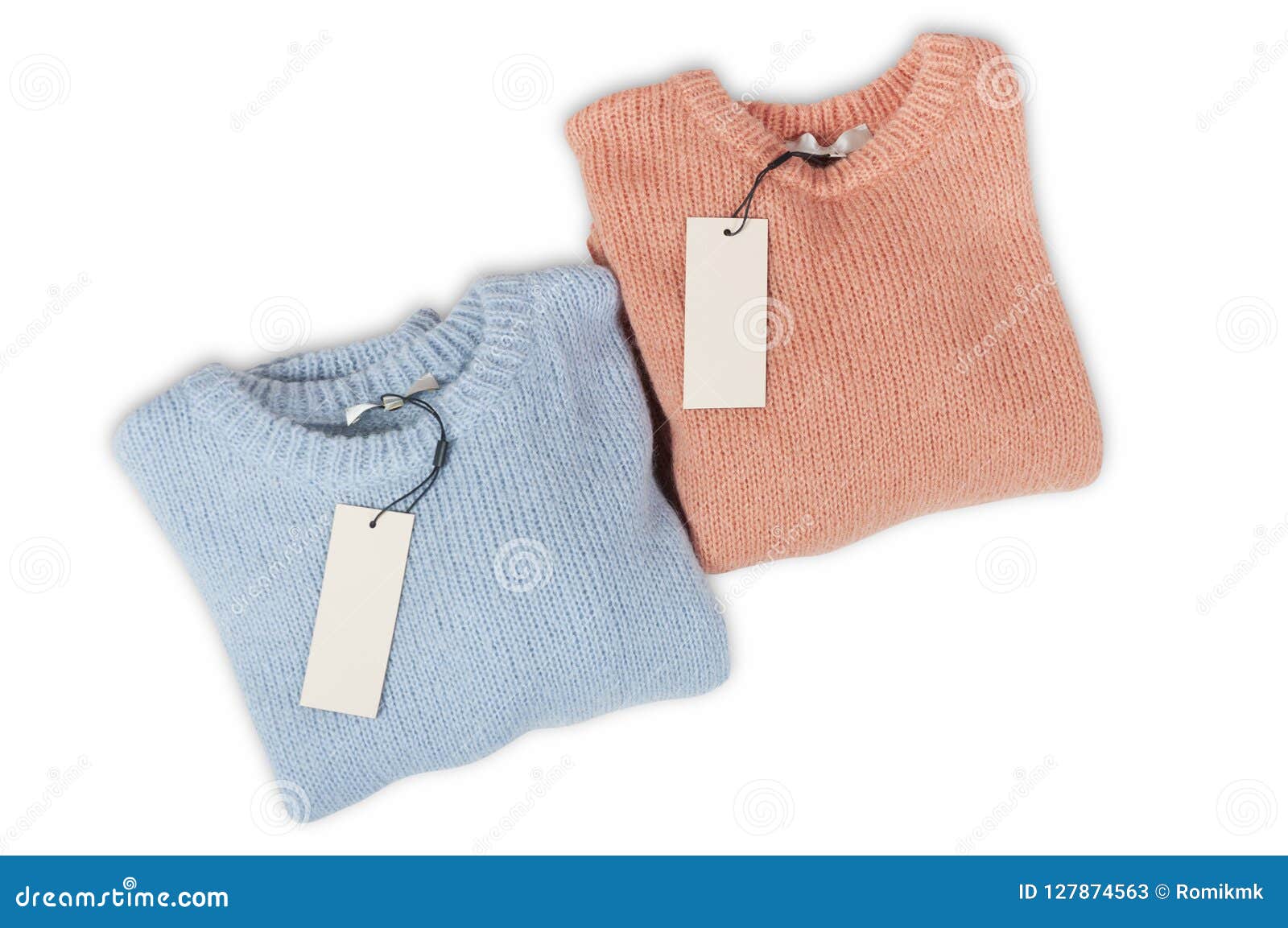 Two Knitted Folded Sweaters with Blank Labels Stock Image - Image of ...