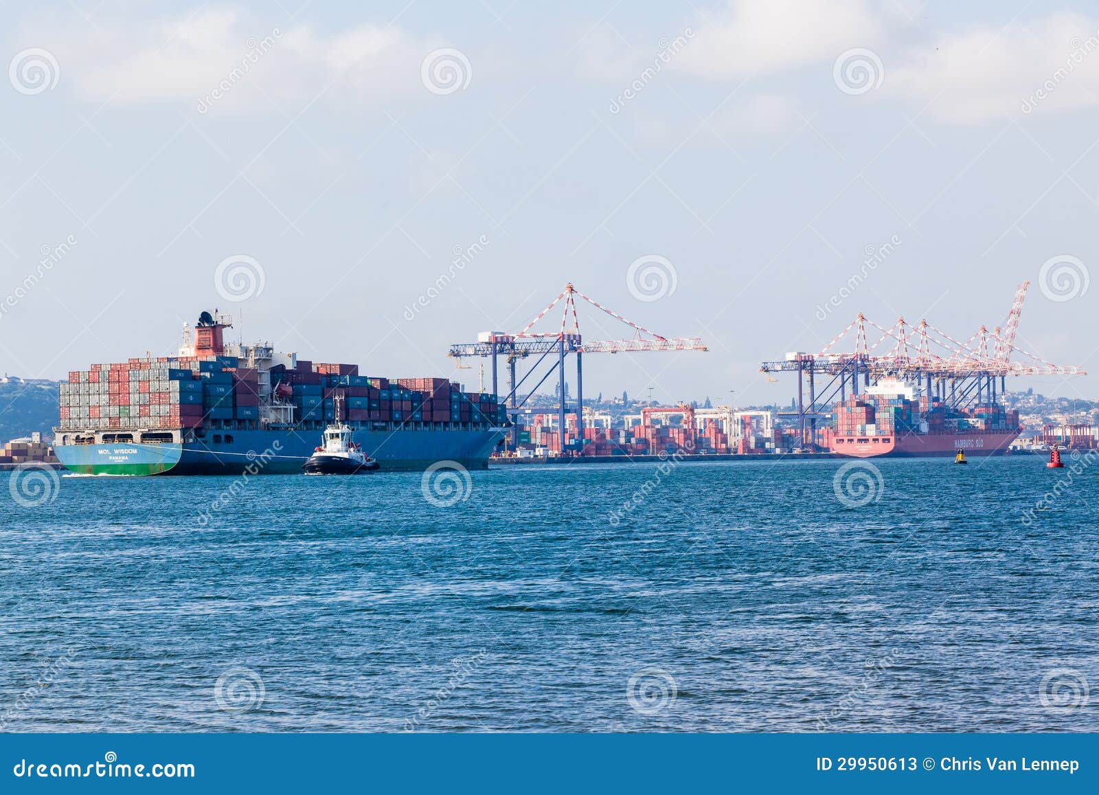 Two Container Ships Harbor editorial stock photo. Image of cranes
