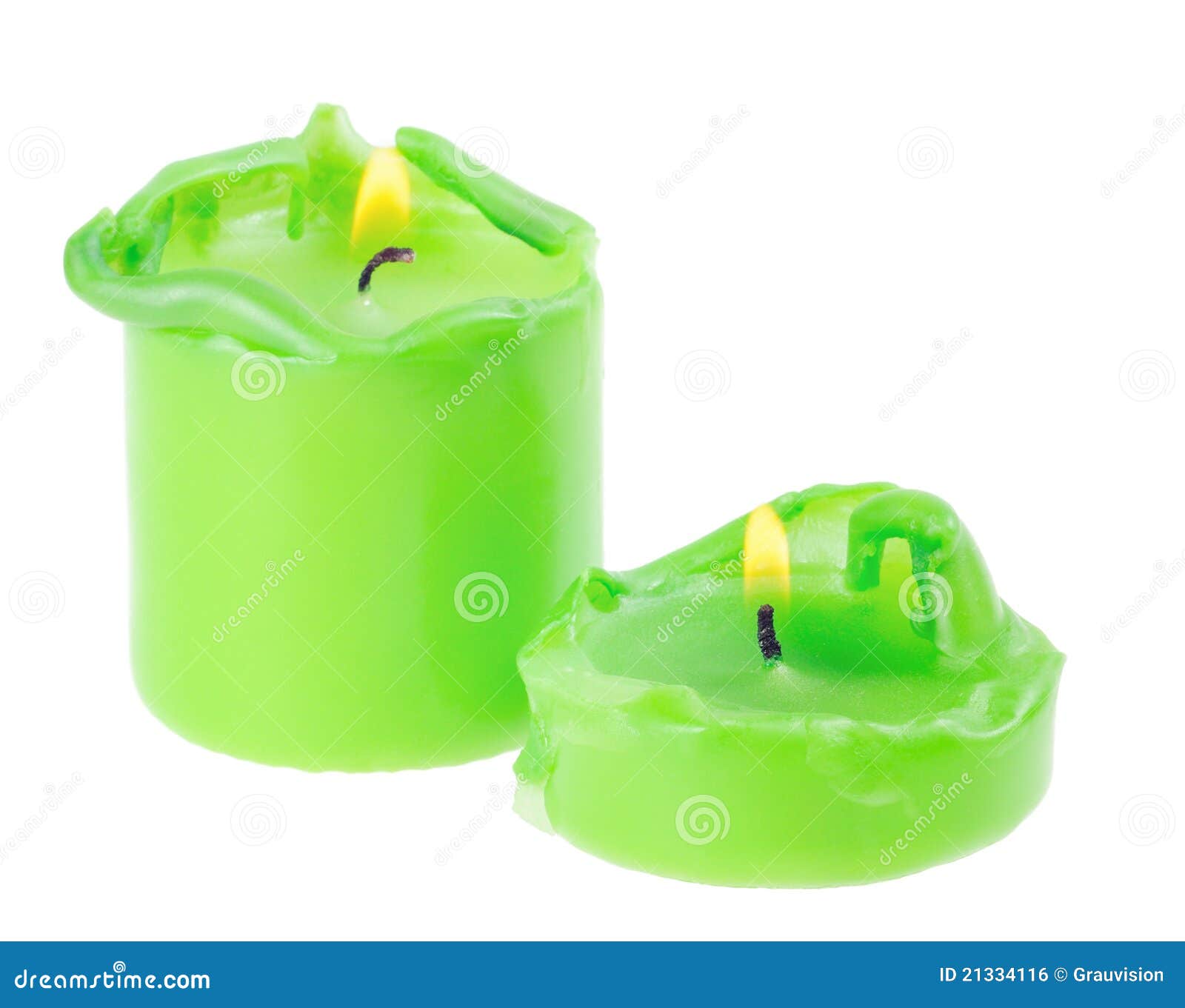 Two Large Green Lighted Candle Stock Photo Image of burning, cylinder