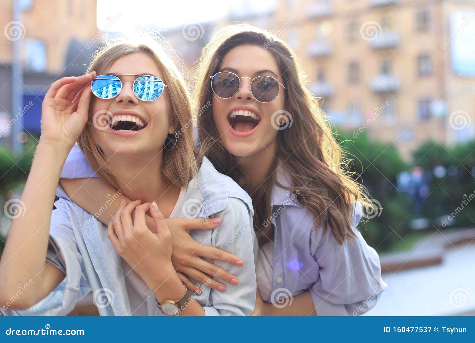 Two Laughing Friends Enjoying Weekend Together and Making Selfie on ...