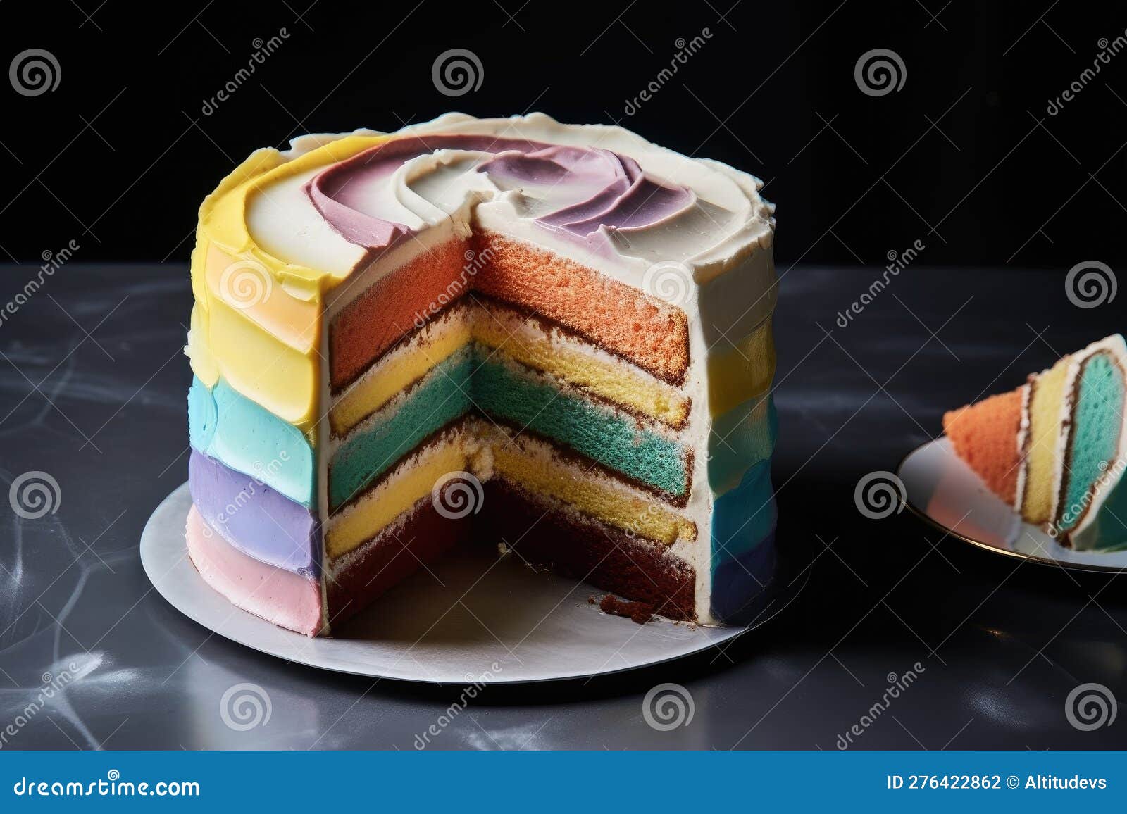 Two-layer Cake with Alternating Stripes of Different Frosting Colors Stock Illustration ...