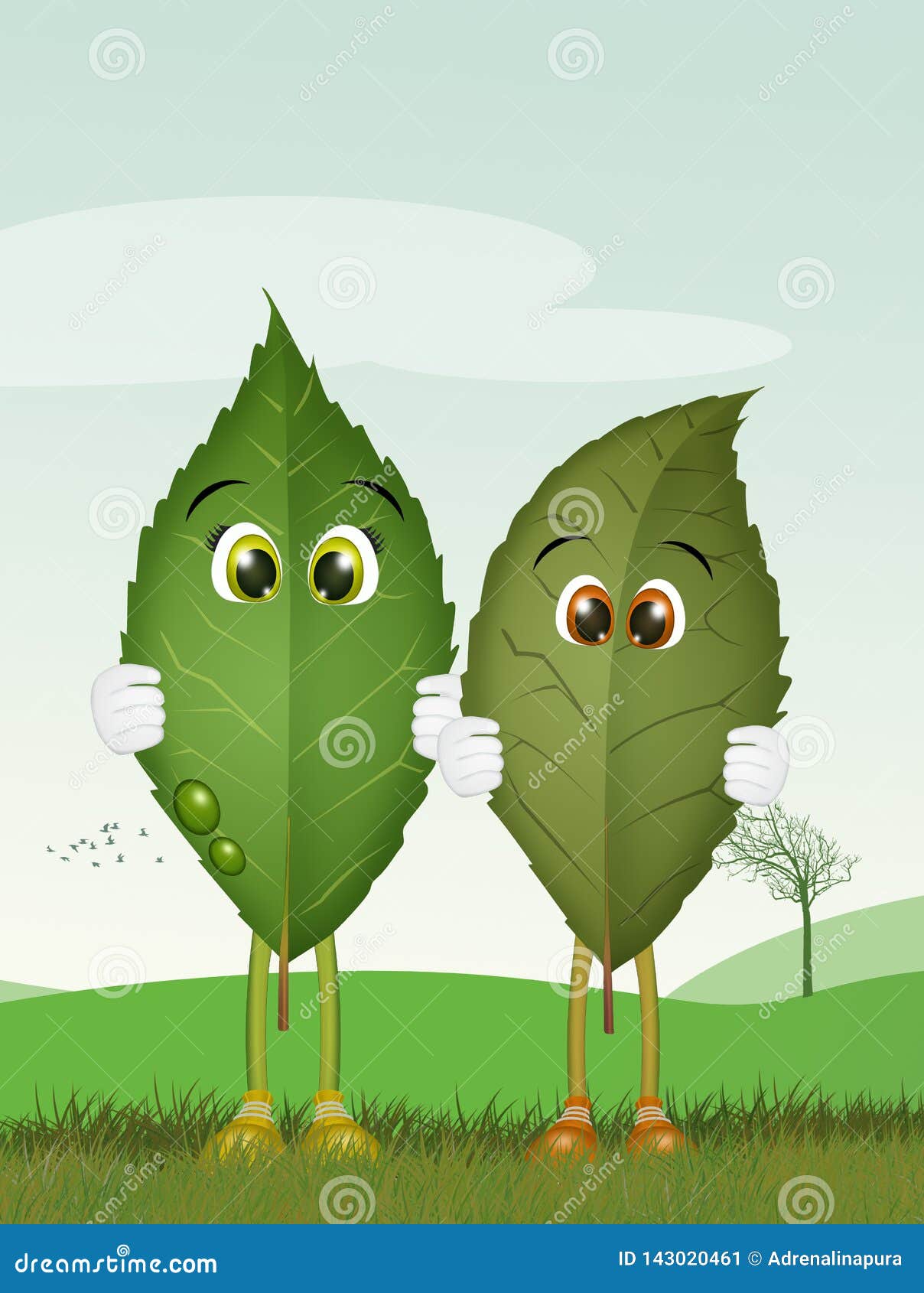 Two leaves with funny face stock illustration. Illustration of cute ...