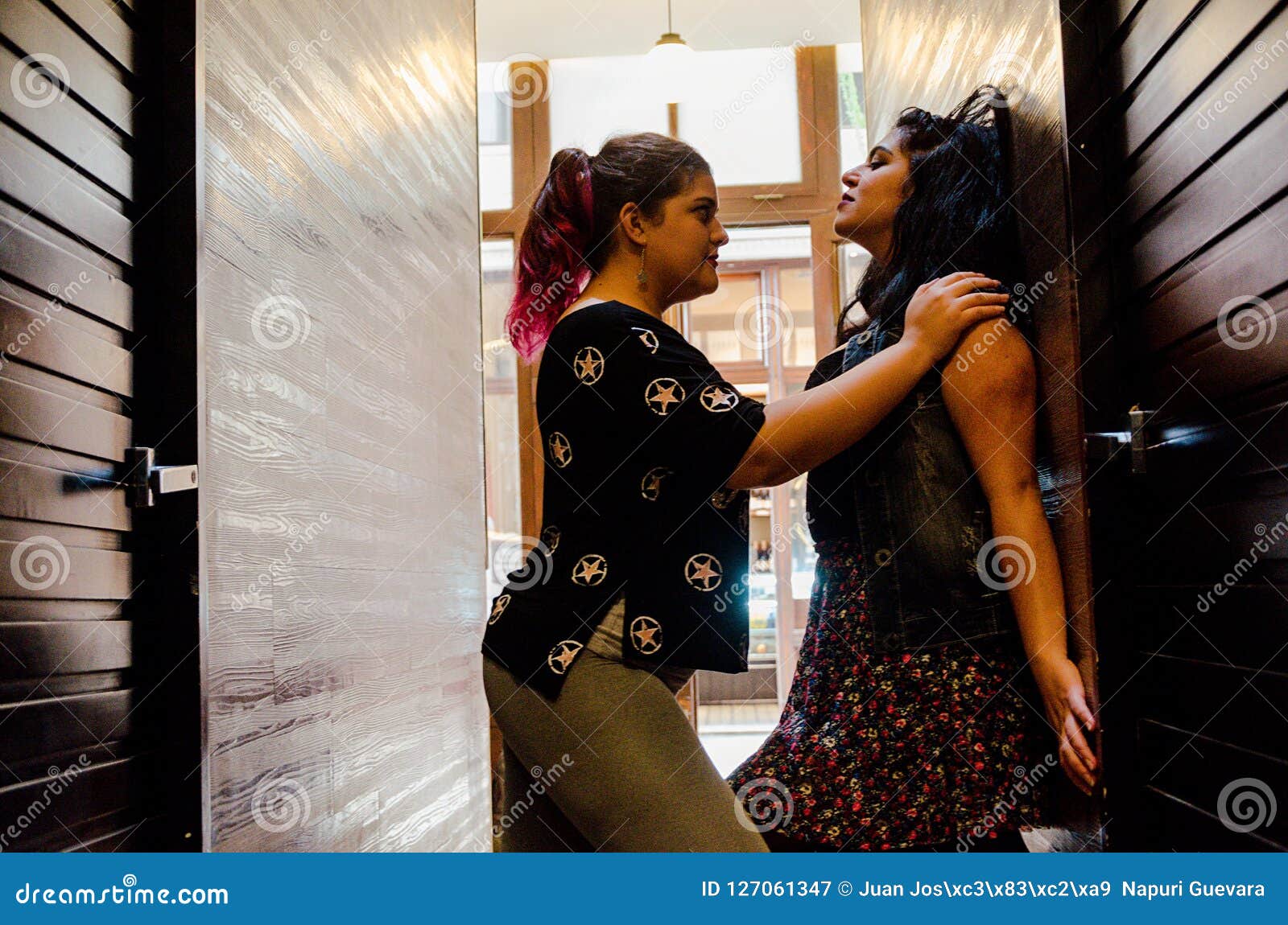 Two Lesbian Women Stroking Each Other Strongly, Concept of Love between People of the Same Sex Stock Image photo