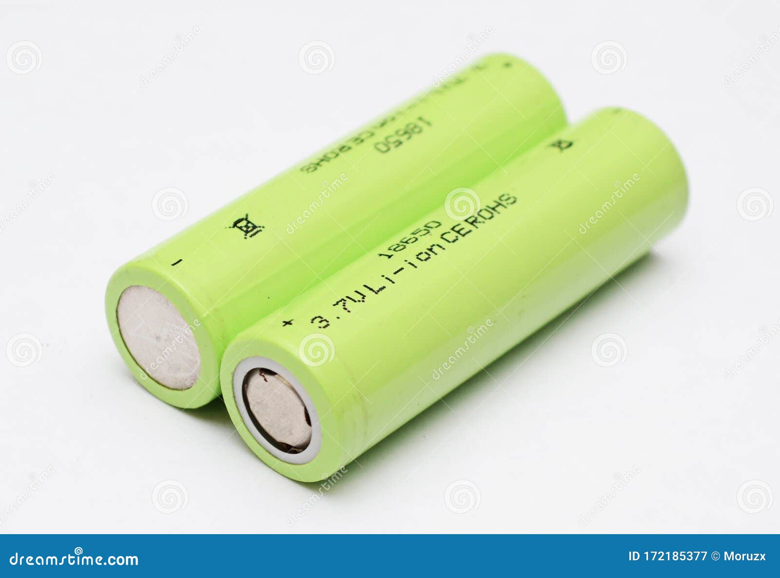 two lithium ion rechargeable batteries cells type 18650 flat pole