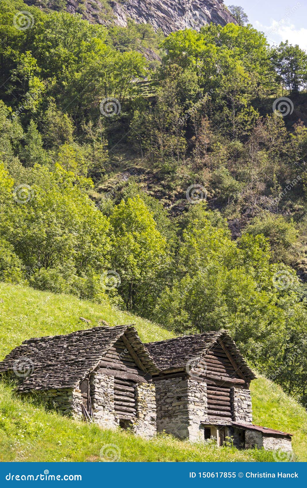 two little cabins, named rustico, switzerland