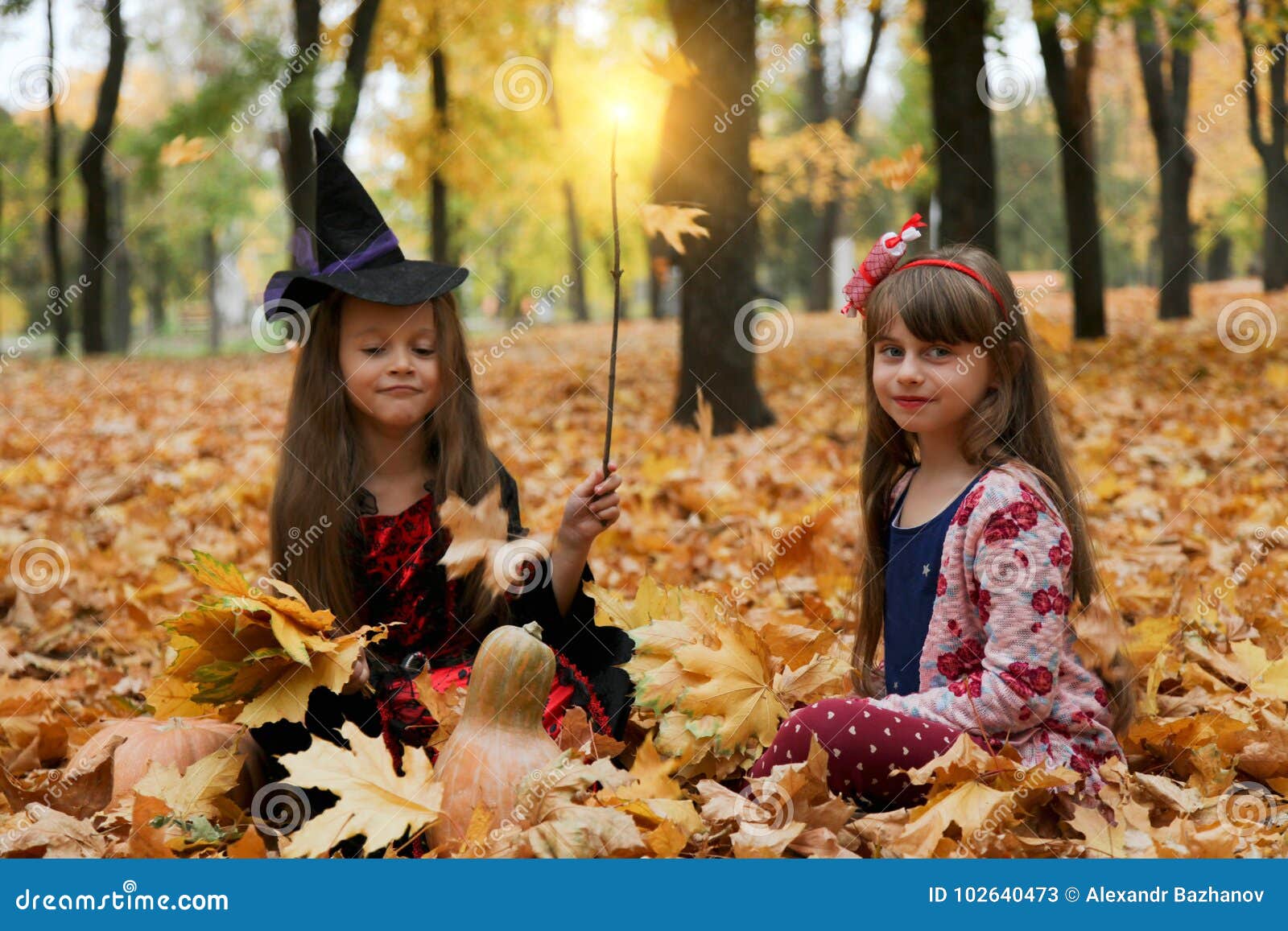 Two Girls in Halloween Costumes Stock Image - Image of conjure, colors ...