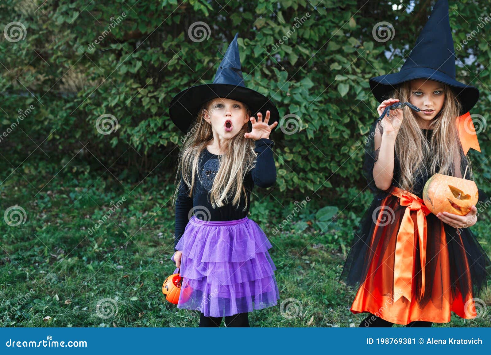 Two Little Girls at Halloween Party Having Fun Outdoor Stock Image ...