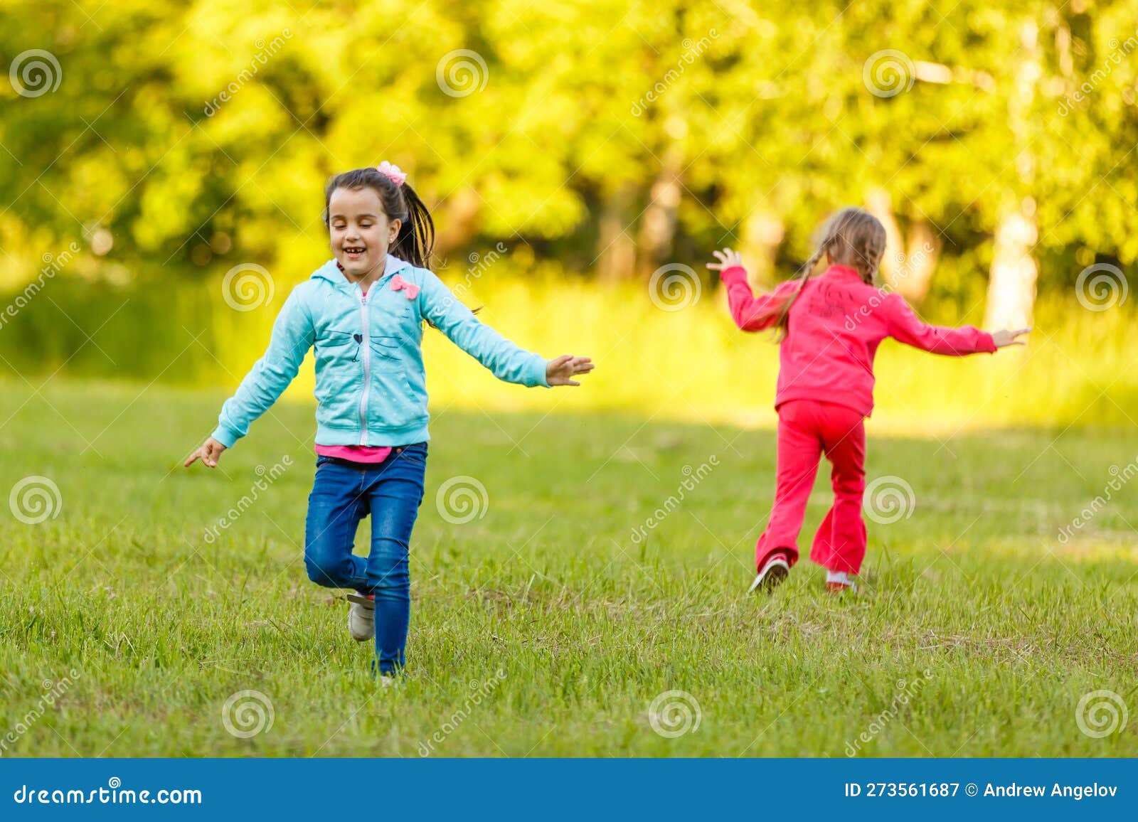 Two Little Girls Walking in the Field. Stock Image Image of summer