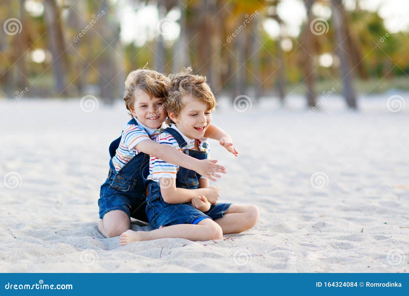 Two Little Kids Boys Having Fun On Tropical Beach, Happy Best Friends Playing, Friendship ...