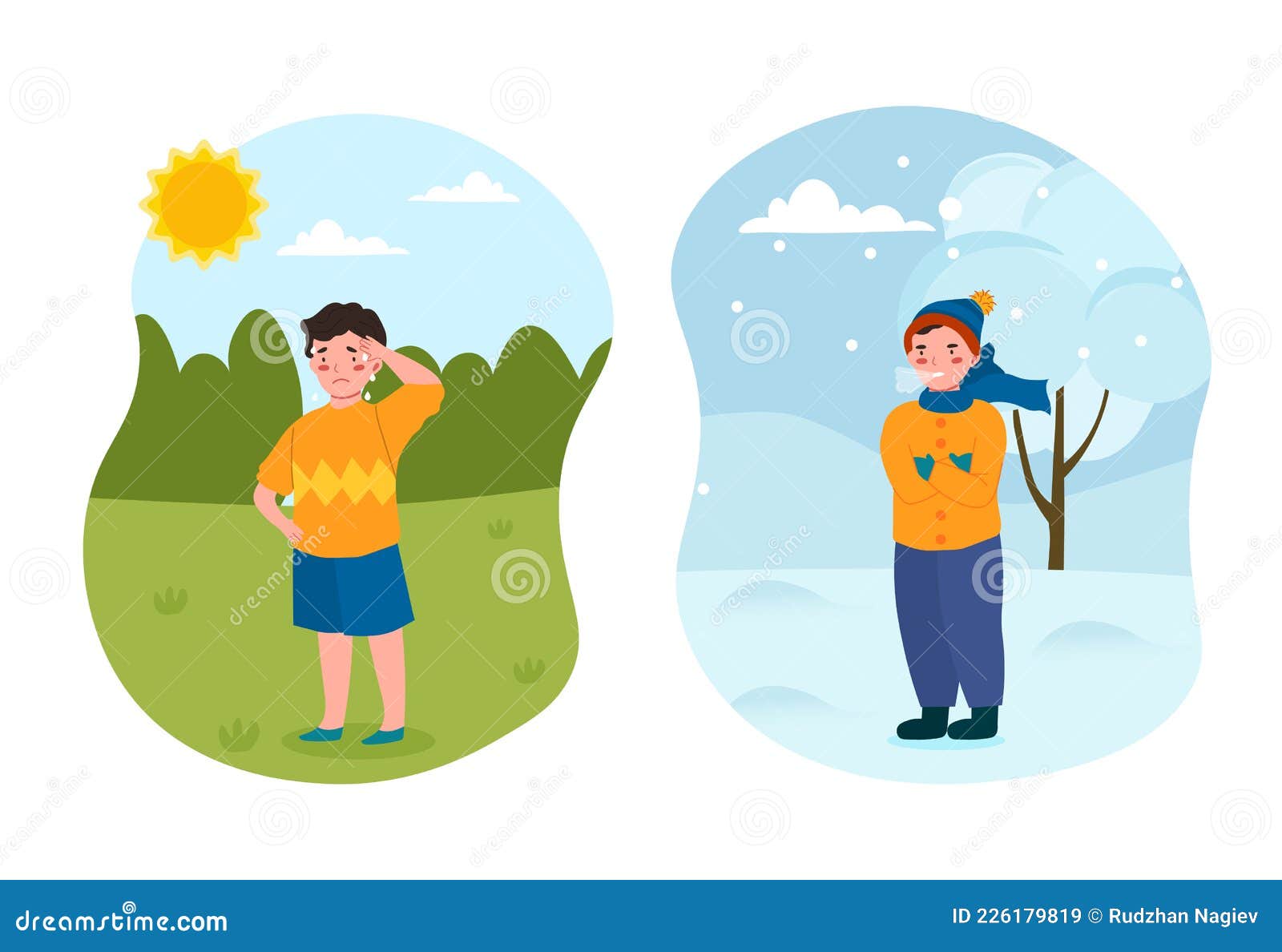 Two Little Kids are Standing in Different Weather Conditions Stock Vector -  Illustration of children, doodle: 226179819