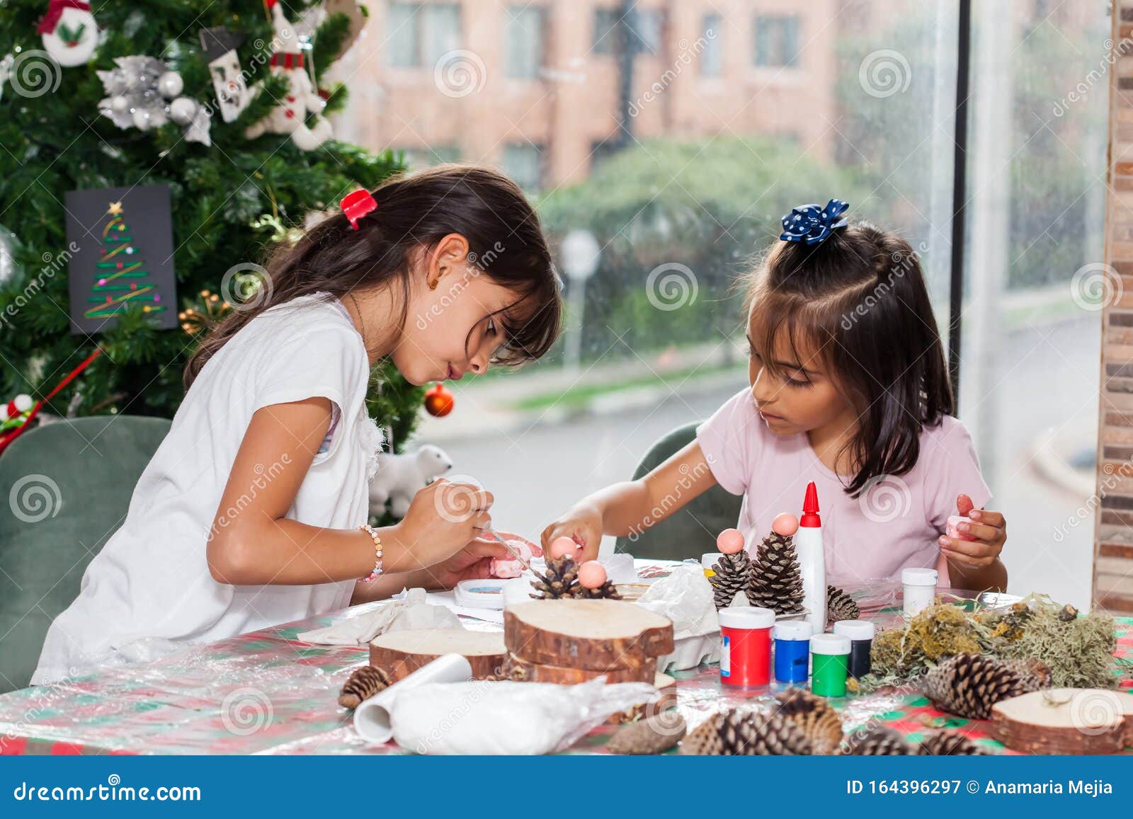 Two Little Sisters Having Fun while Making Christmas Nativity Crafts ...