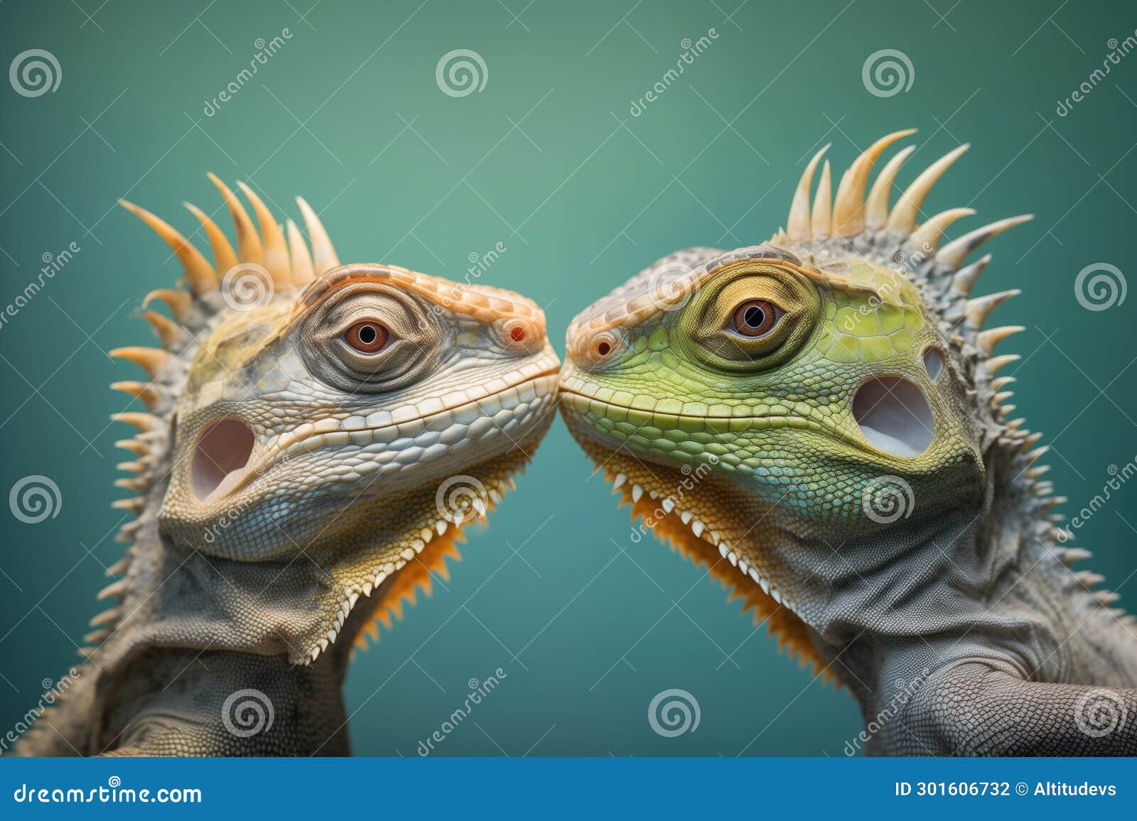 Two Lizards with Dewlaps Facing Each Other Stock Photo Image of