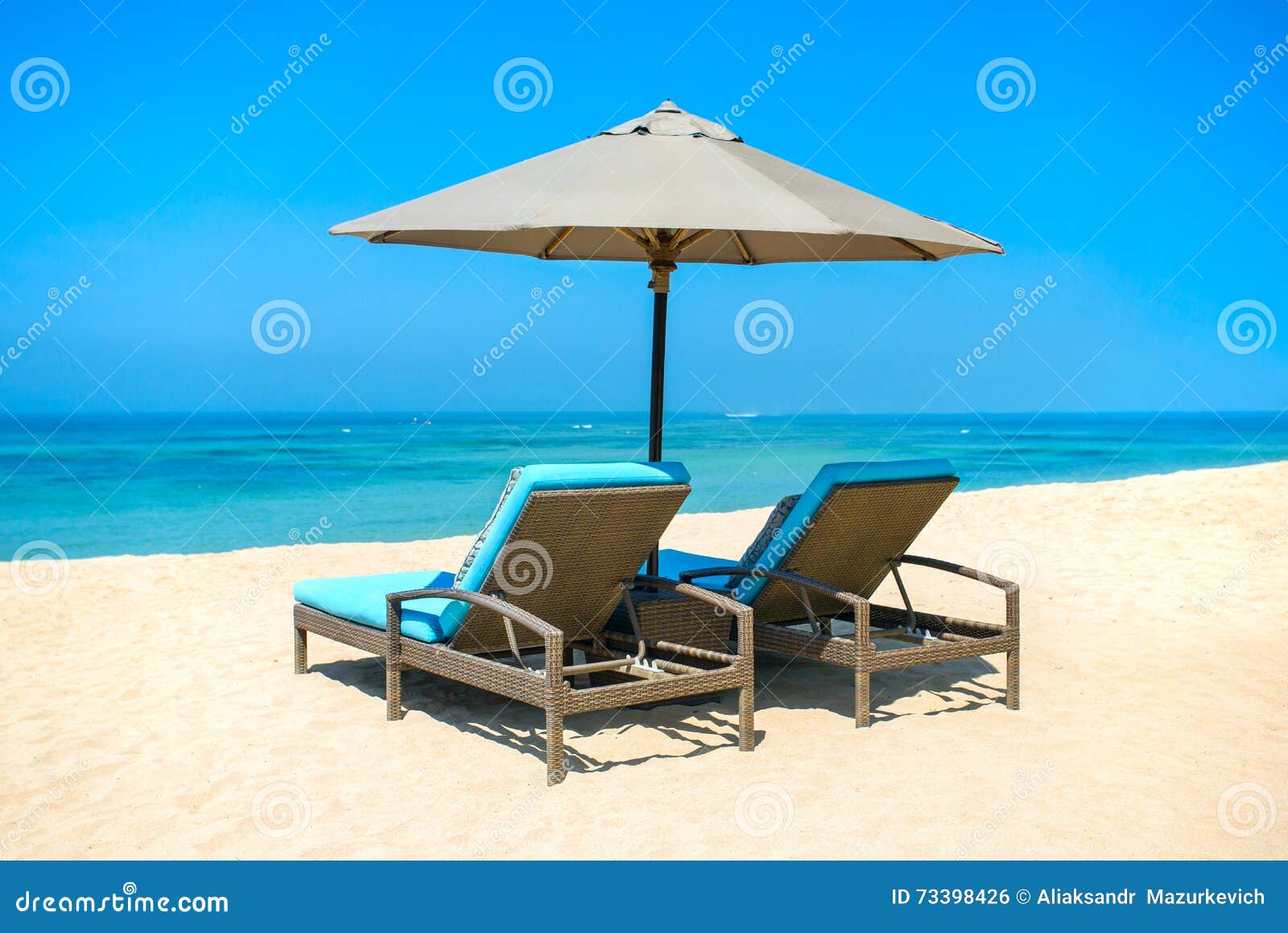Two Lounge Chairs with Sun Umbrella Stock Photo Image of horizon