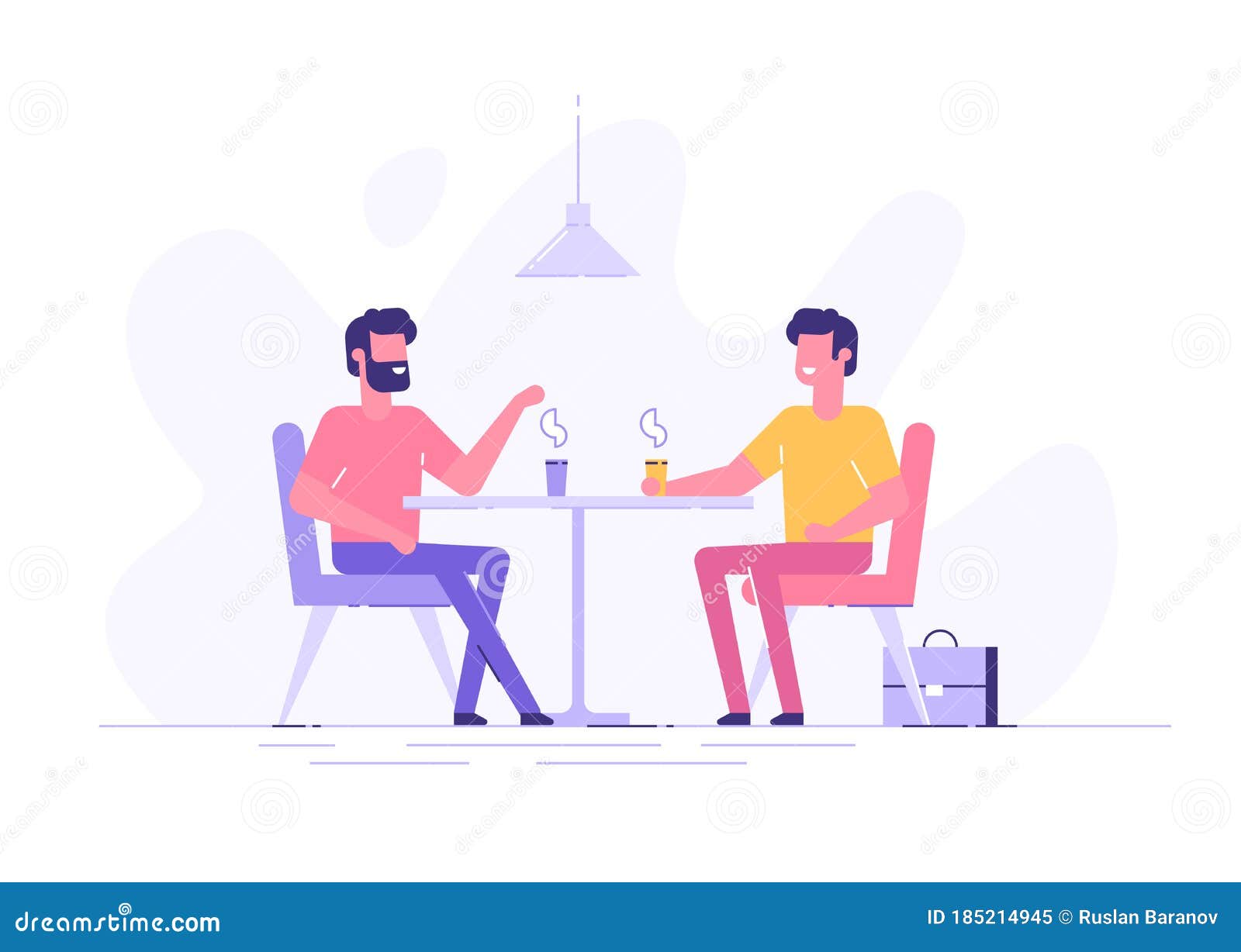 two male colleagues chatting during coffee breaks at a table in a cafe. modern flat  