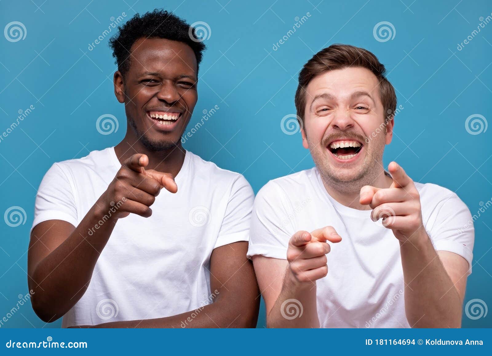 Two Man African American and Caucasian Pointing at Camera with Index ...