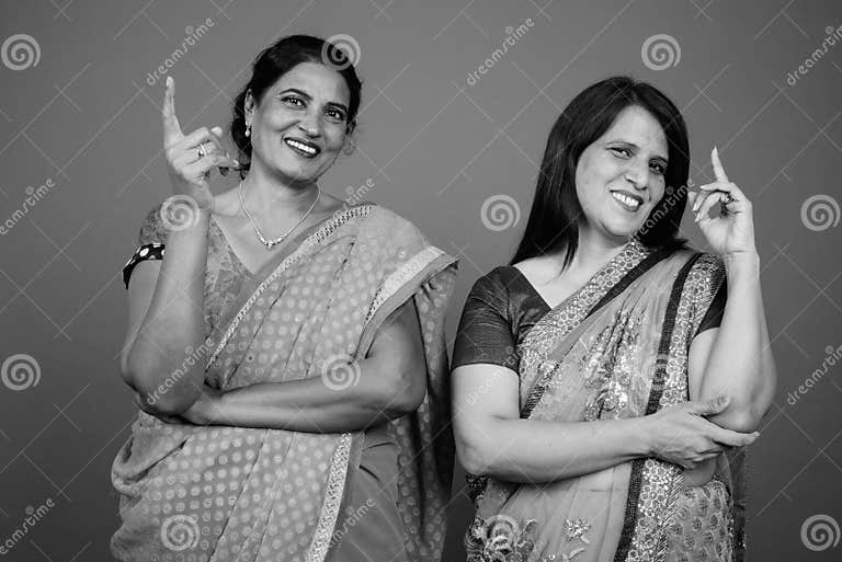 Two Mature Indian Women Wearing Sari Indian Traditional Clothes